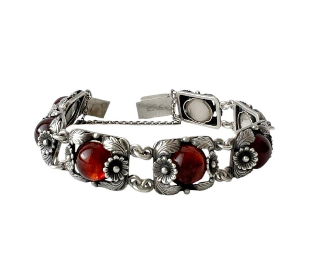 Vintage Baltic Amber Bracelet, Daisy Design, Sterling Silver, Danish Modernist, Niels Erik From
