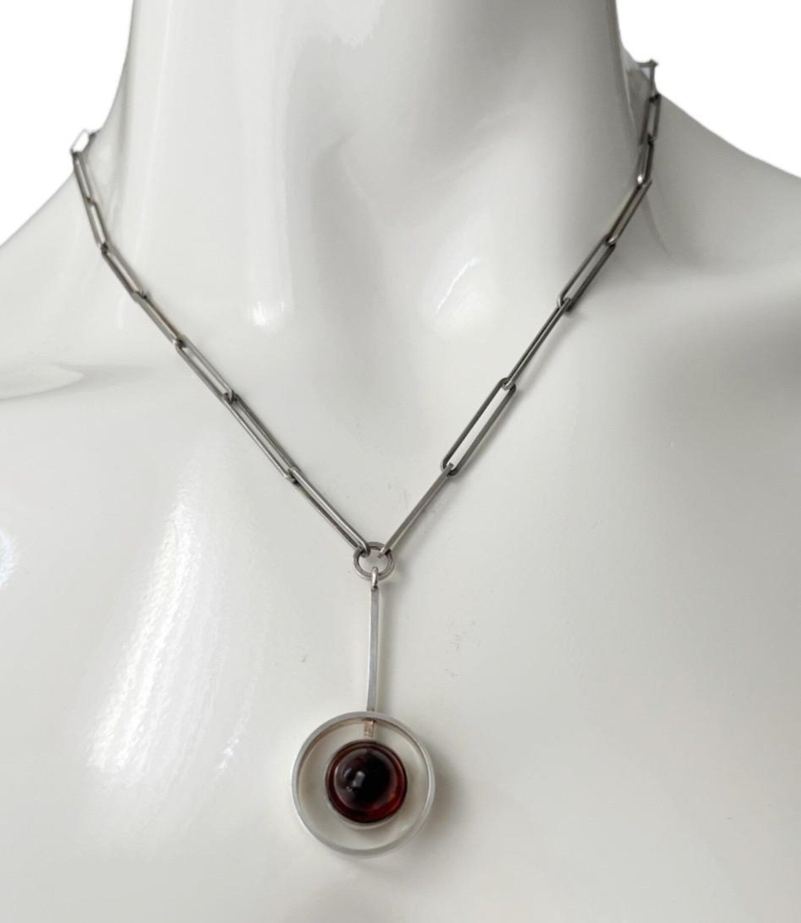 Vintage Baltic Amber Pendant Necklace, Sterling Silver, Danish Modernist, Niels Erik From