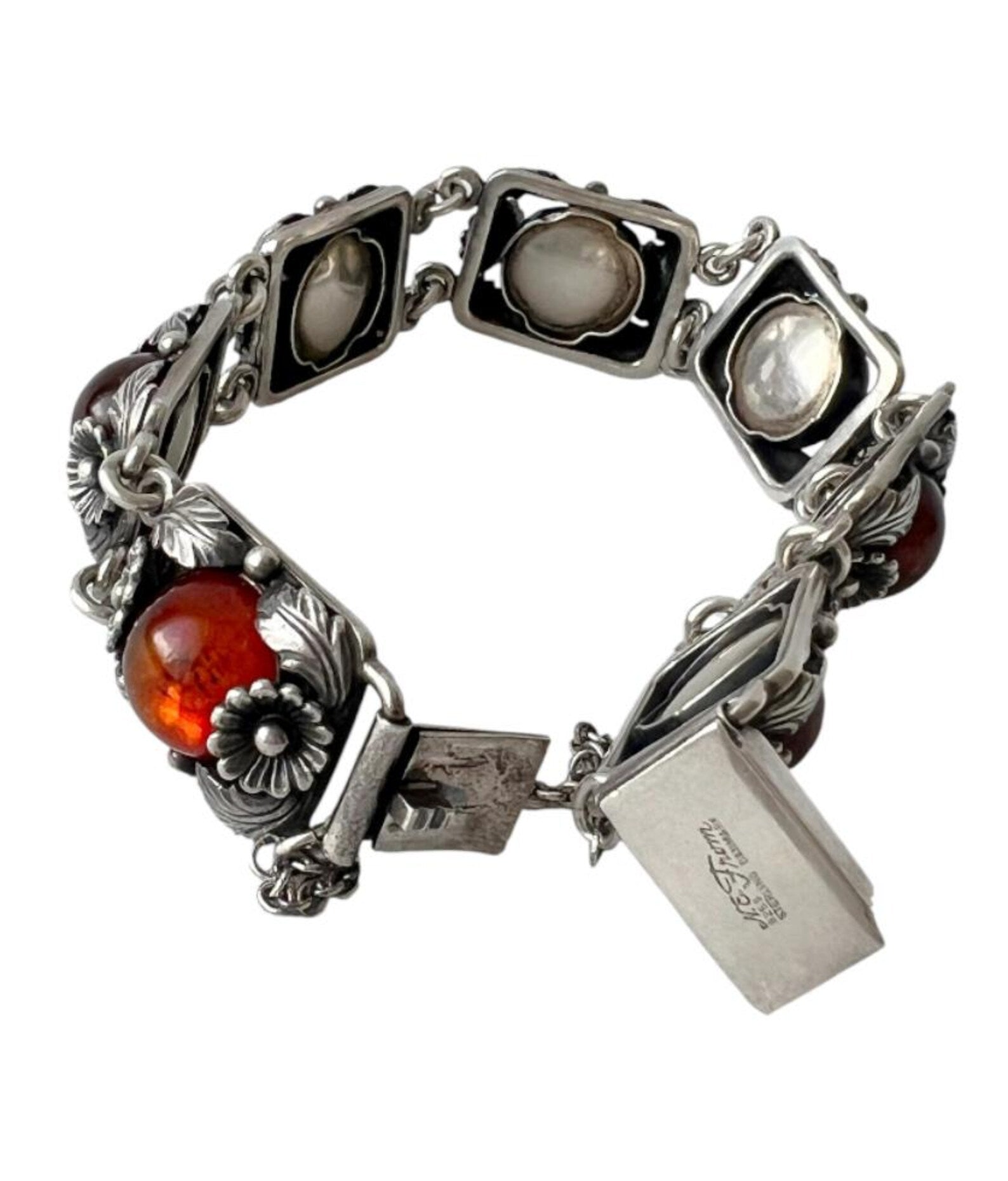 Vintage Baltic Amber Bracelet, Daisy Design, Sterling Silver, Danish Modernist, Niels Erik From