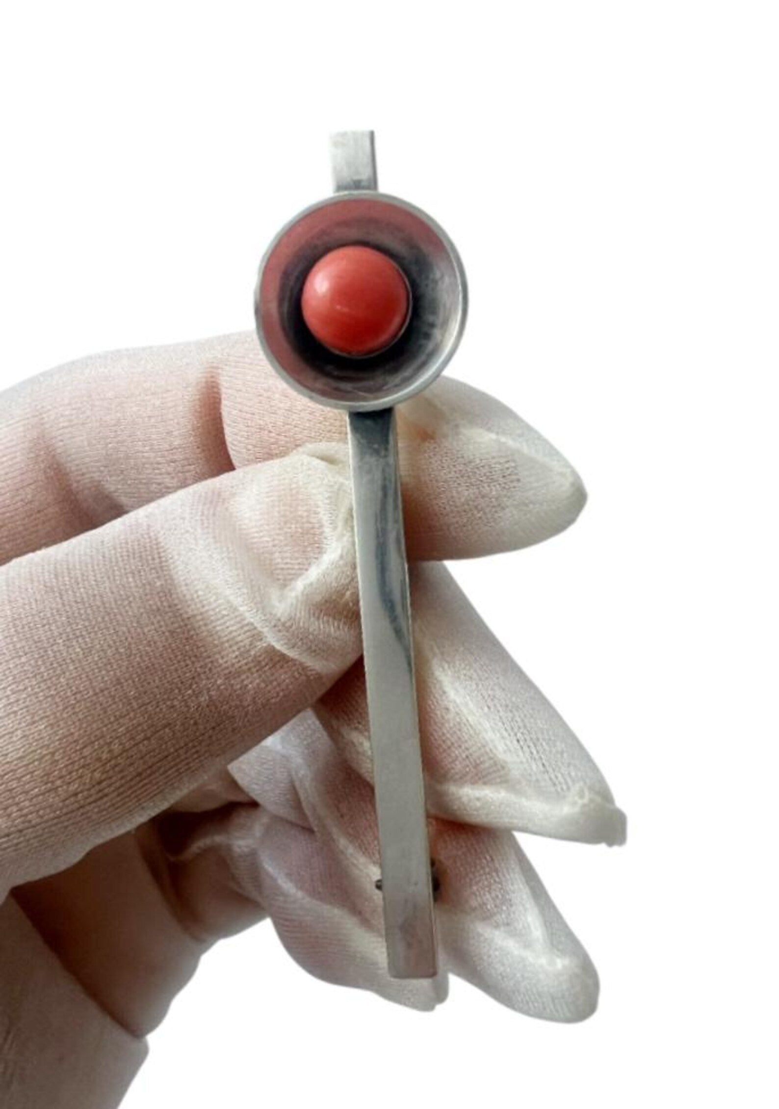 Vintage German Art Deco Silver Coral Brooch