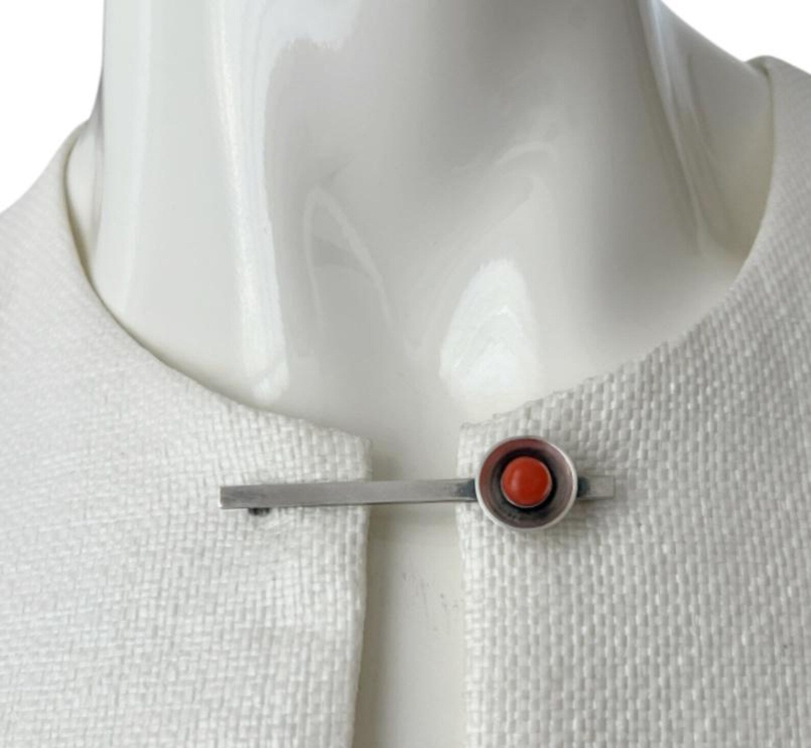 Vintage German Art Deco Silver Coral Brooch