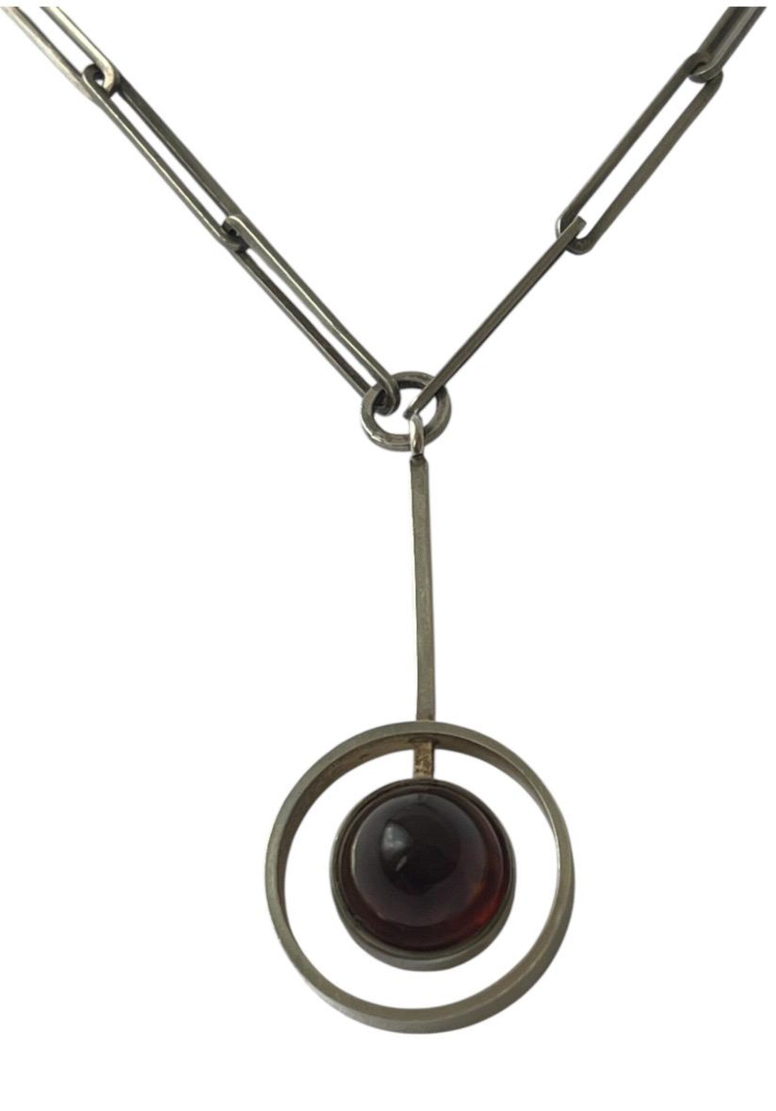 Vintage Baltic Amber Pendant Necklace, Sterling Silver, Danish Modernist, Niels Erik From