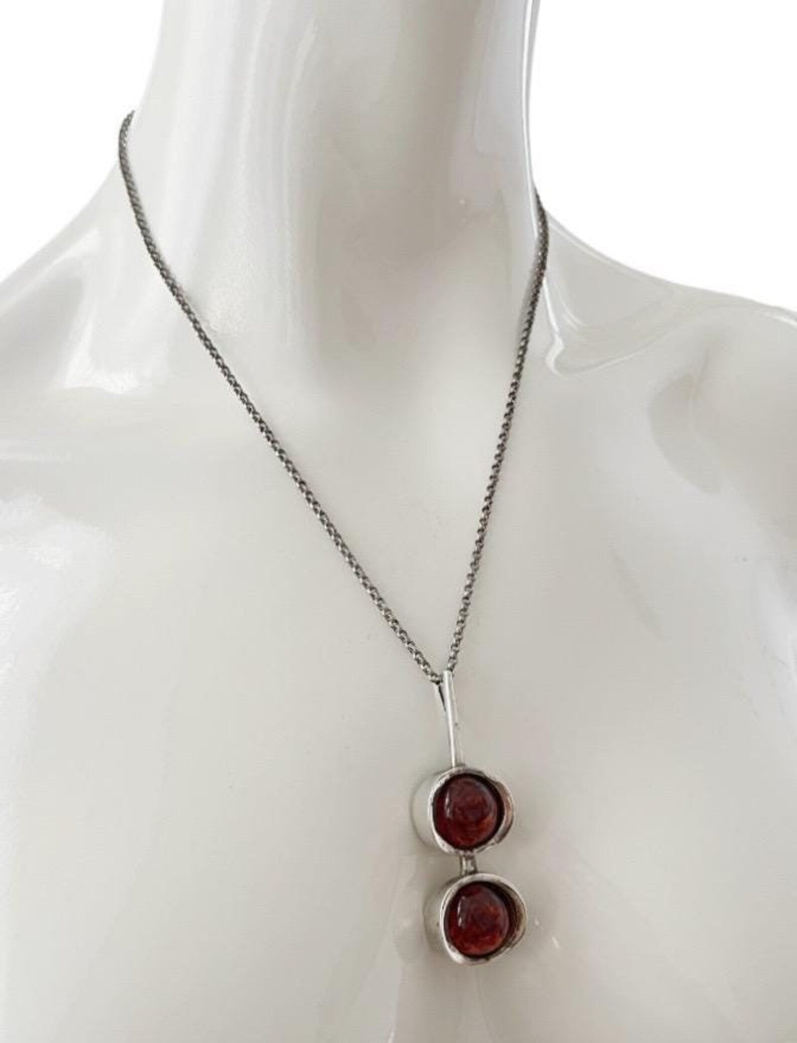 Vintage Baltic Amber Pendant Necklace, Sterling Silver, Danish Modernist, Niels Erik From