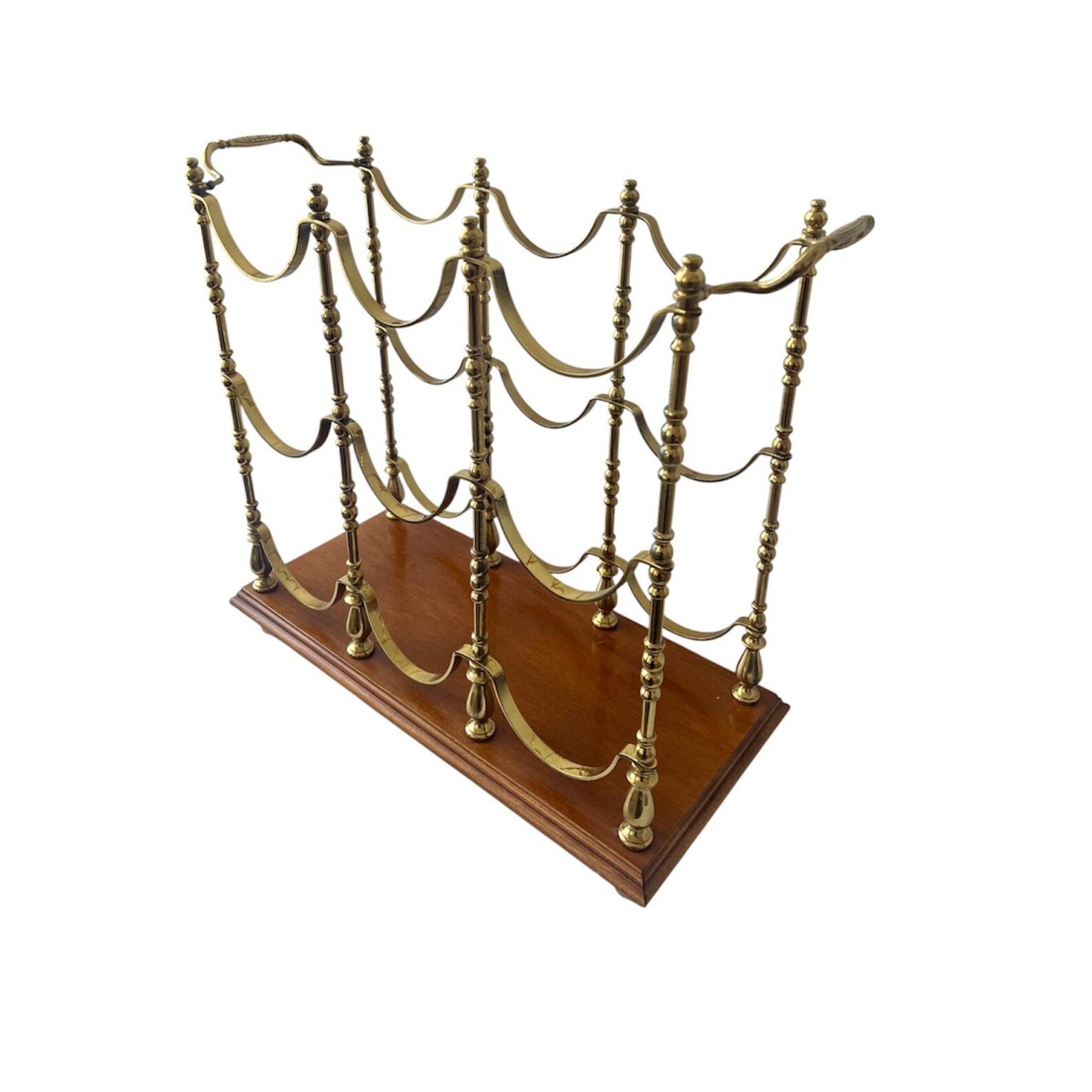 Hollywood Regency Brass & Wood Wine Rack.