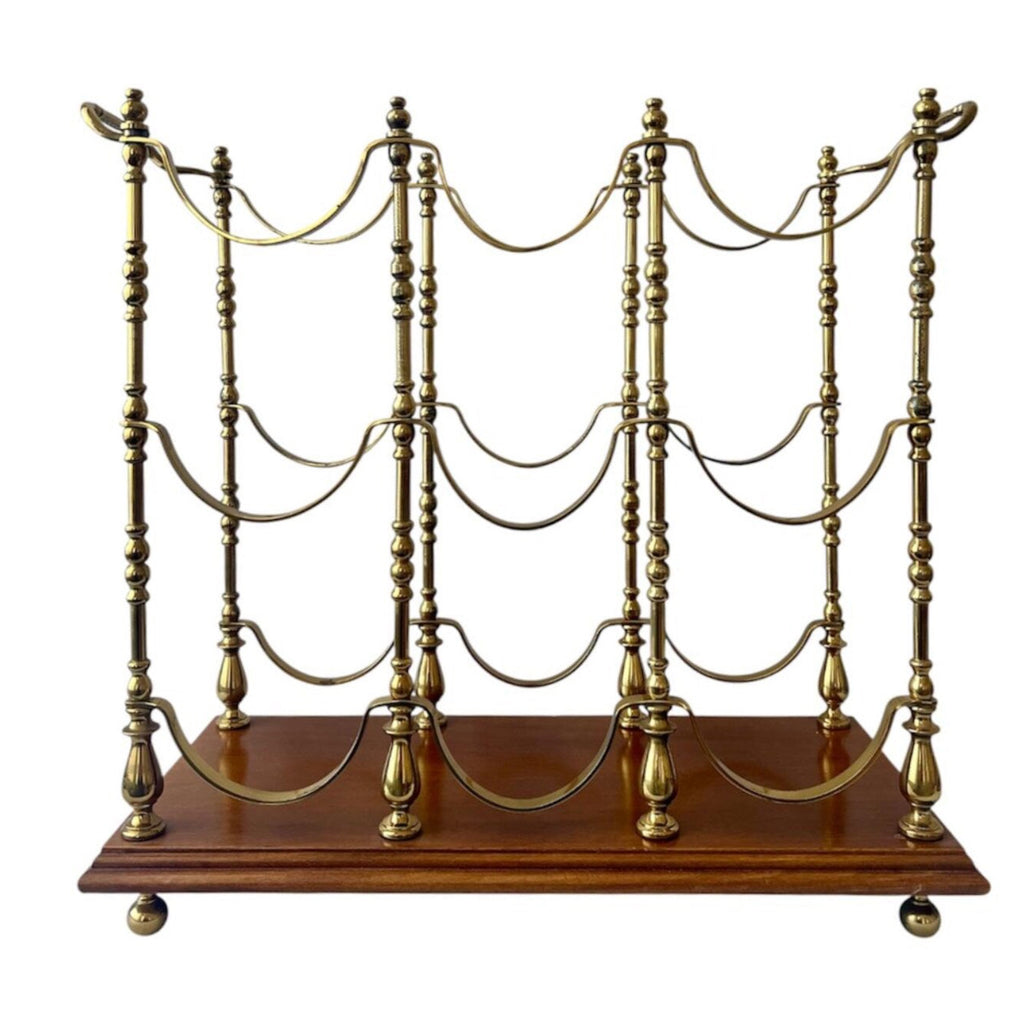 Hollywood Regency Brass & Wood Wine Rack.