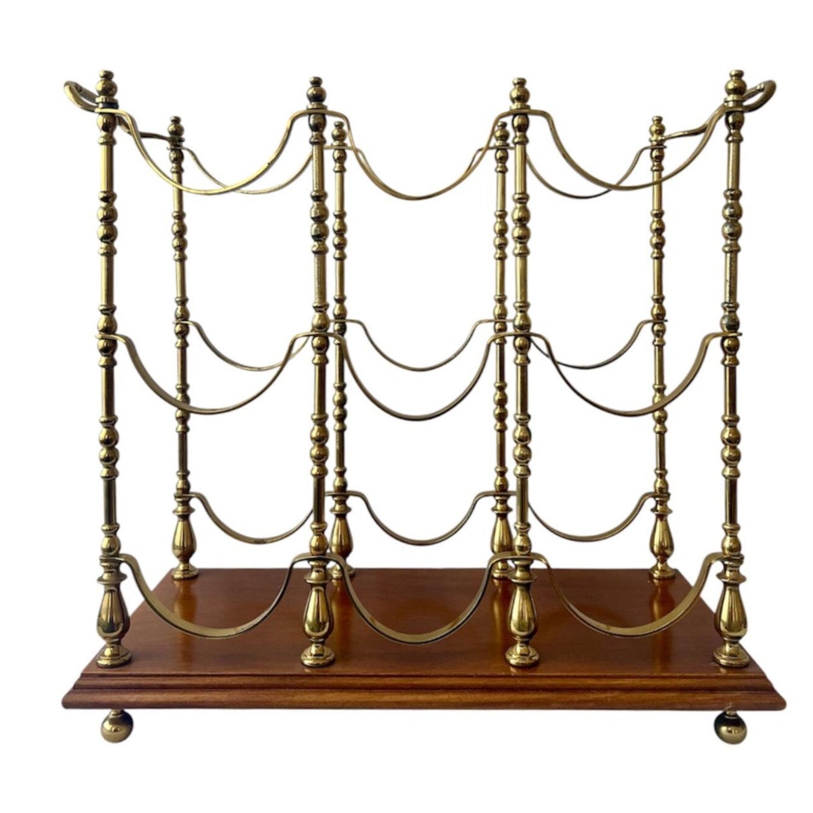 Hollywood Regency Brass & Wood Wine Rack.