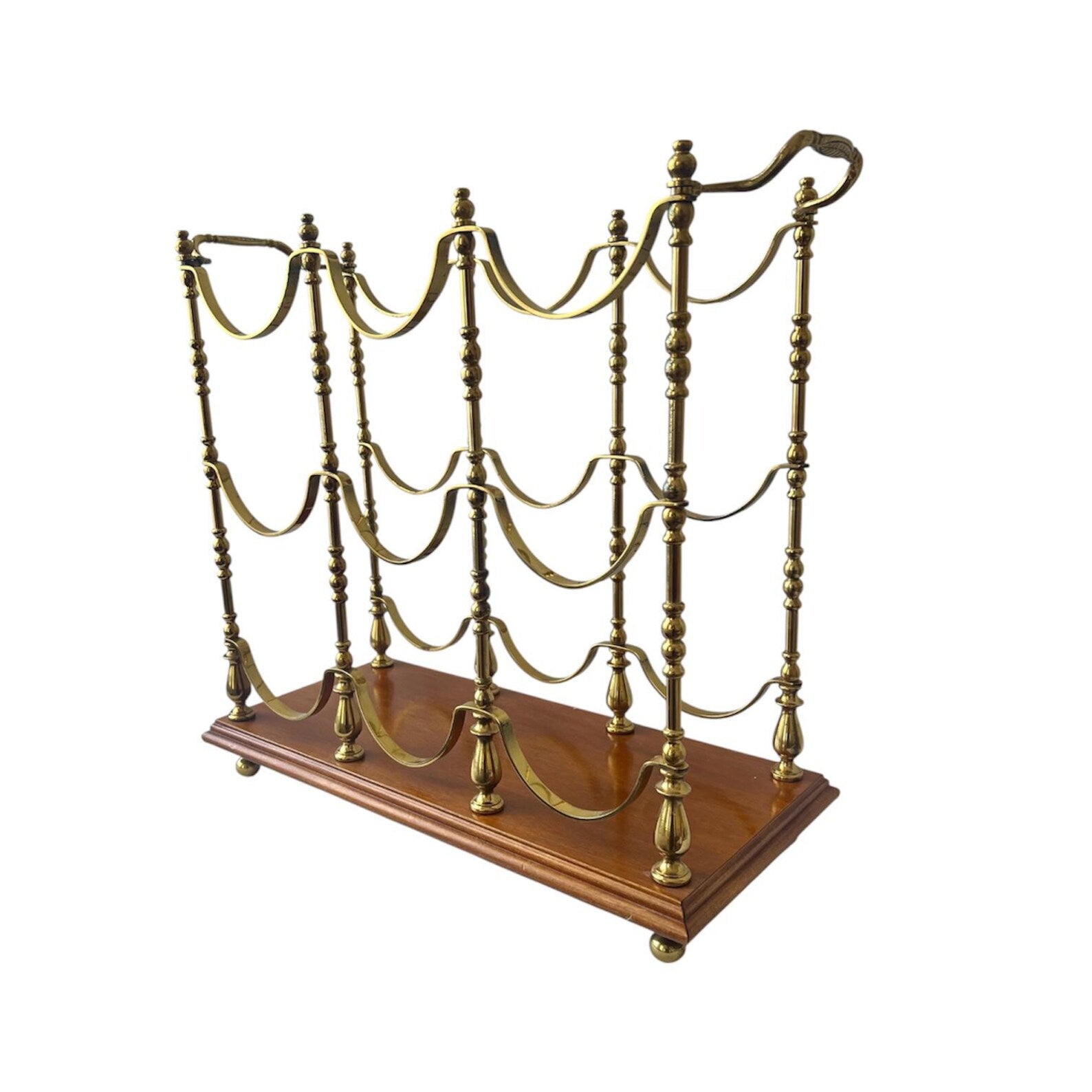 Hollywood Regency Brass & Wood Wine Rack.