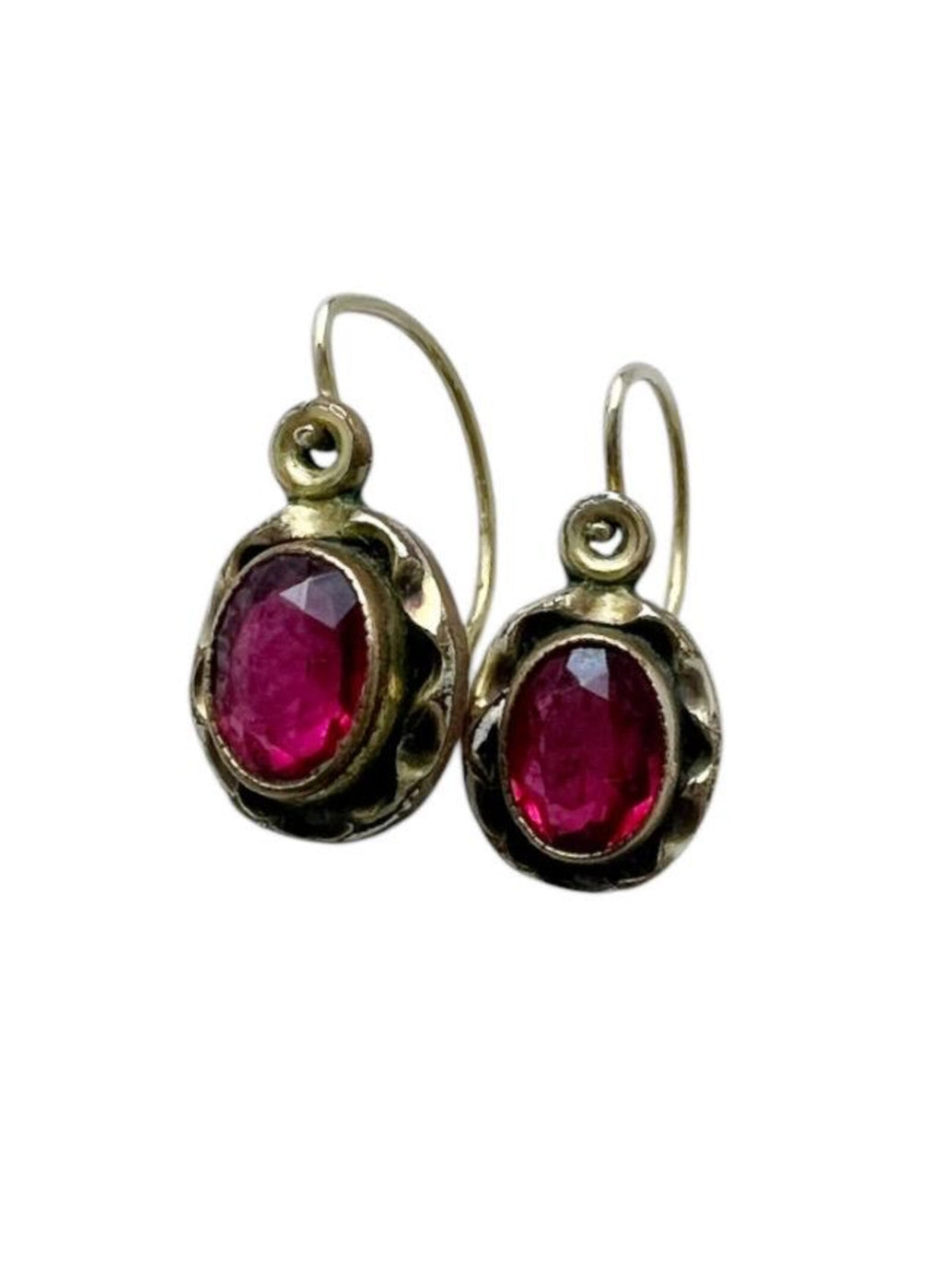 Antique Argent Doré Earrings – Gilded Silver with Pink Stones