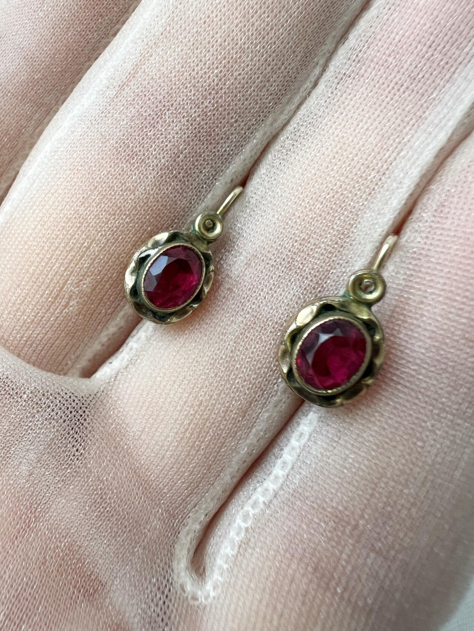 Antique Argent Doré Earrings – Gilded Silver with Pink Stones