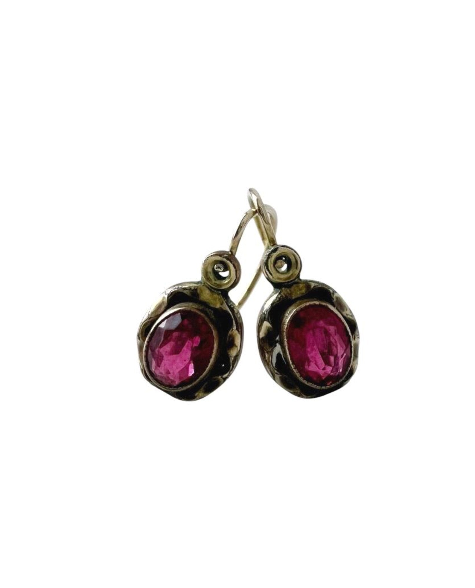 Antique Argent Doré Earrings – Gilded Silver with Pink Stones