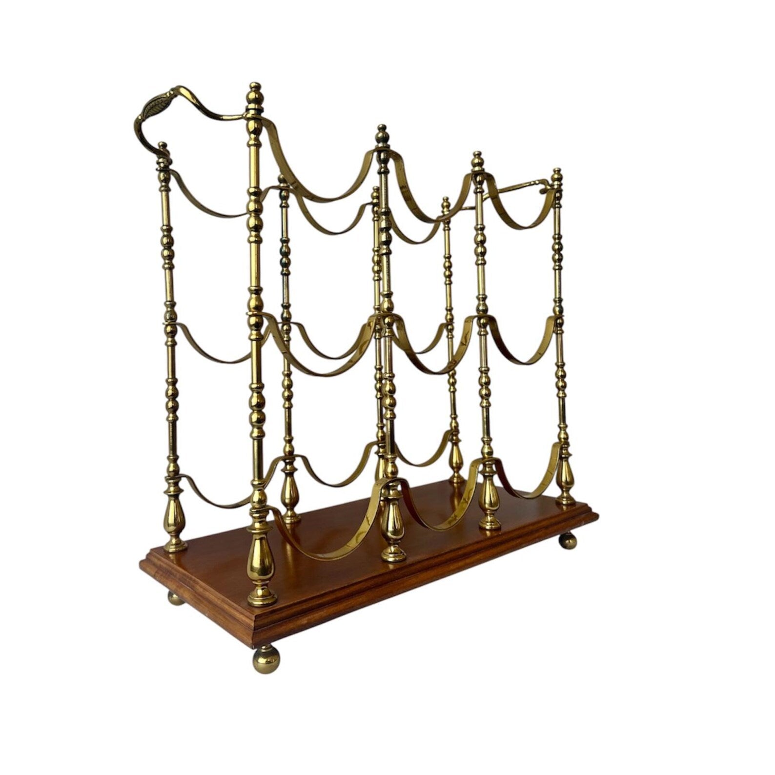 Hollywood Regency Brass & Wood Wine Rack.