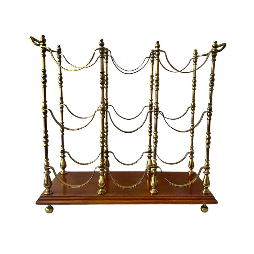 Hollywood Regency Brass & Wood Wine Rack.