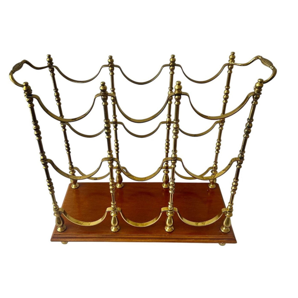 Hollywood Regency Brass & Wood Wine Rack.