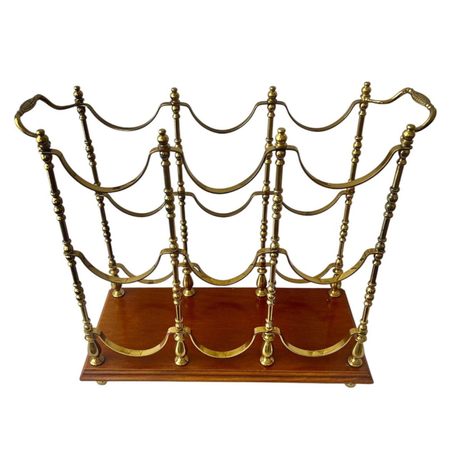 Hollywood Regency Brass & Wood Wine Rack.