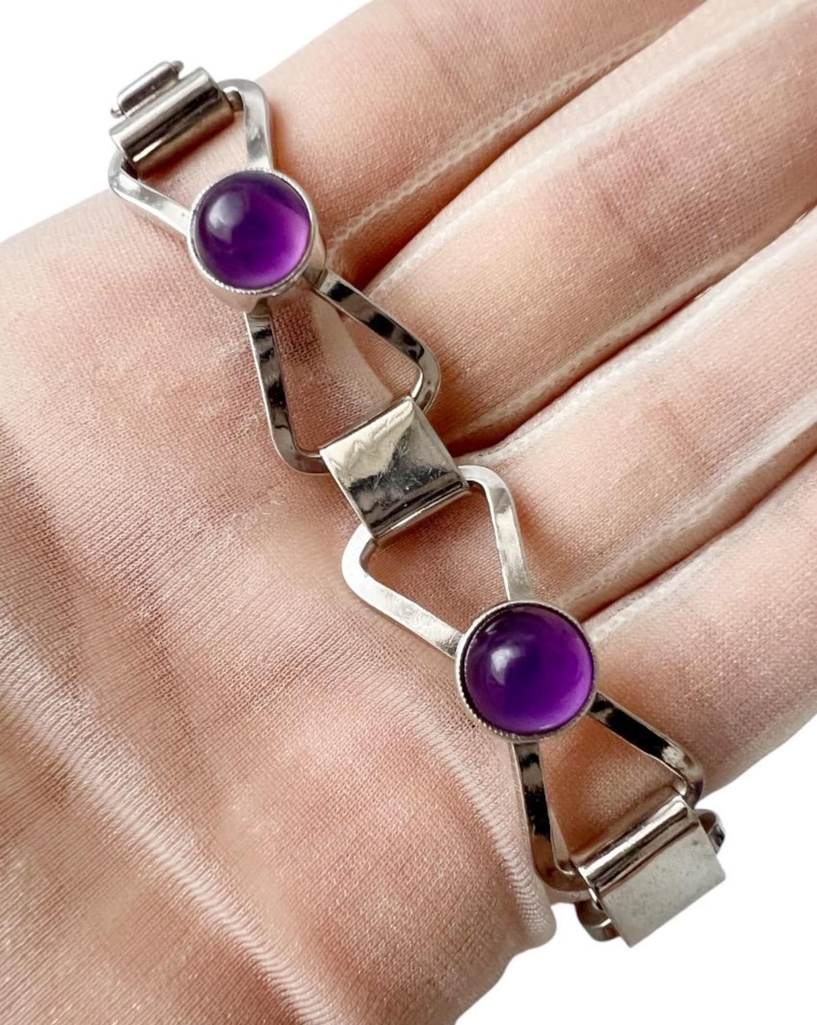 Vintage Modernist Silver & Amethyst Bracelet by Katja Lührs (KLS), Lübeck
