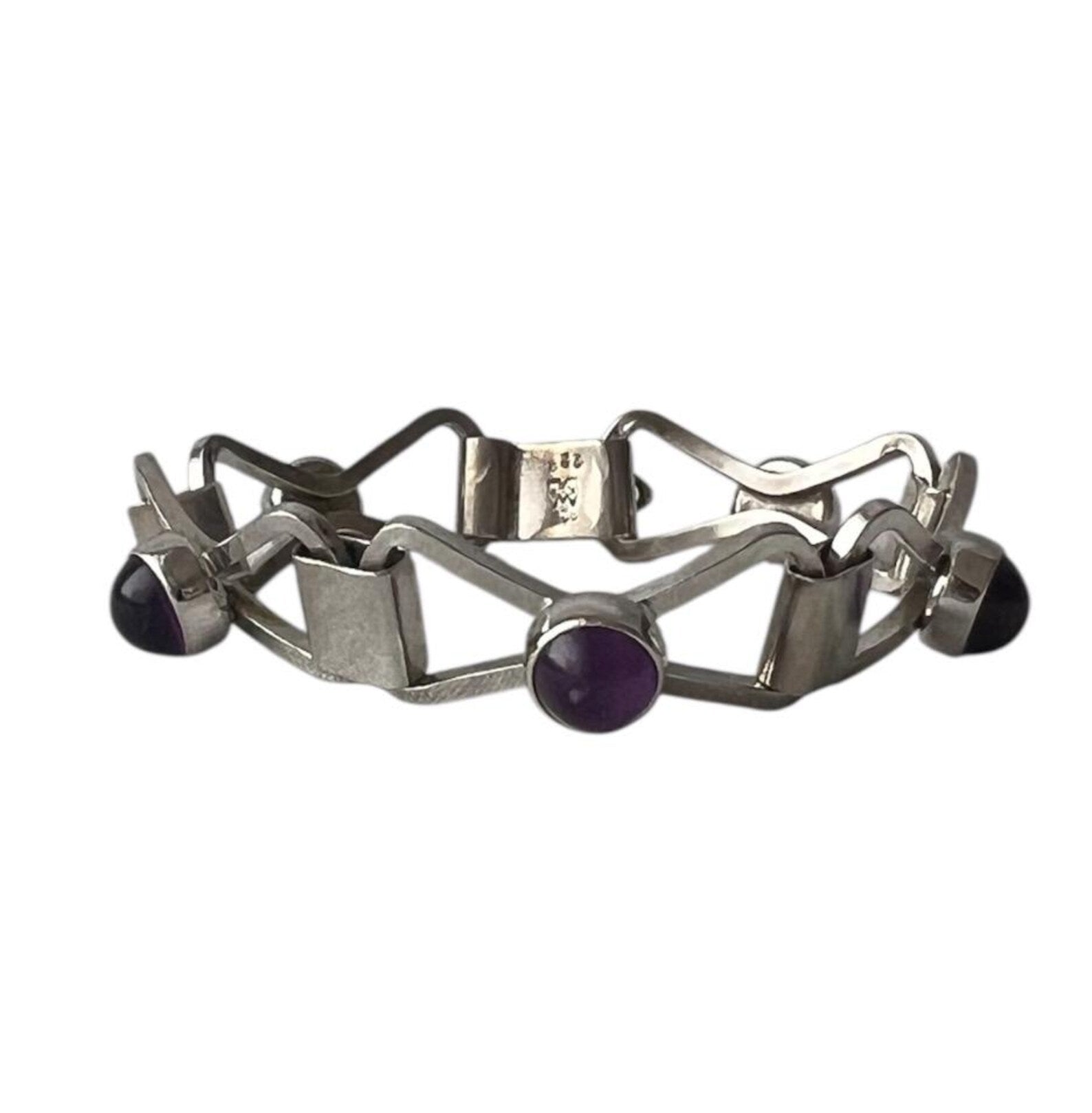 Vintage Modernist Silver & Amethyst Bracelet by Katja Lührs (KLS), Lübeck