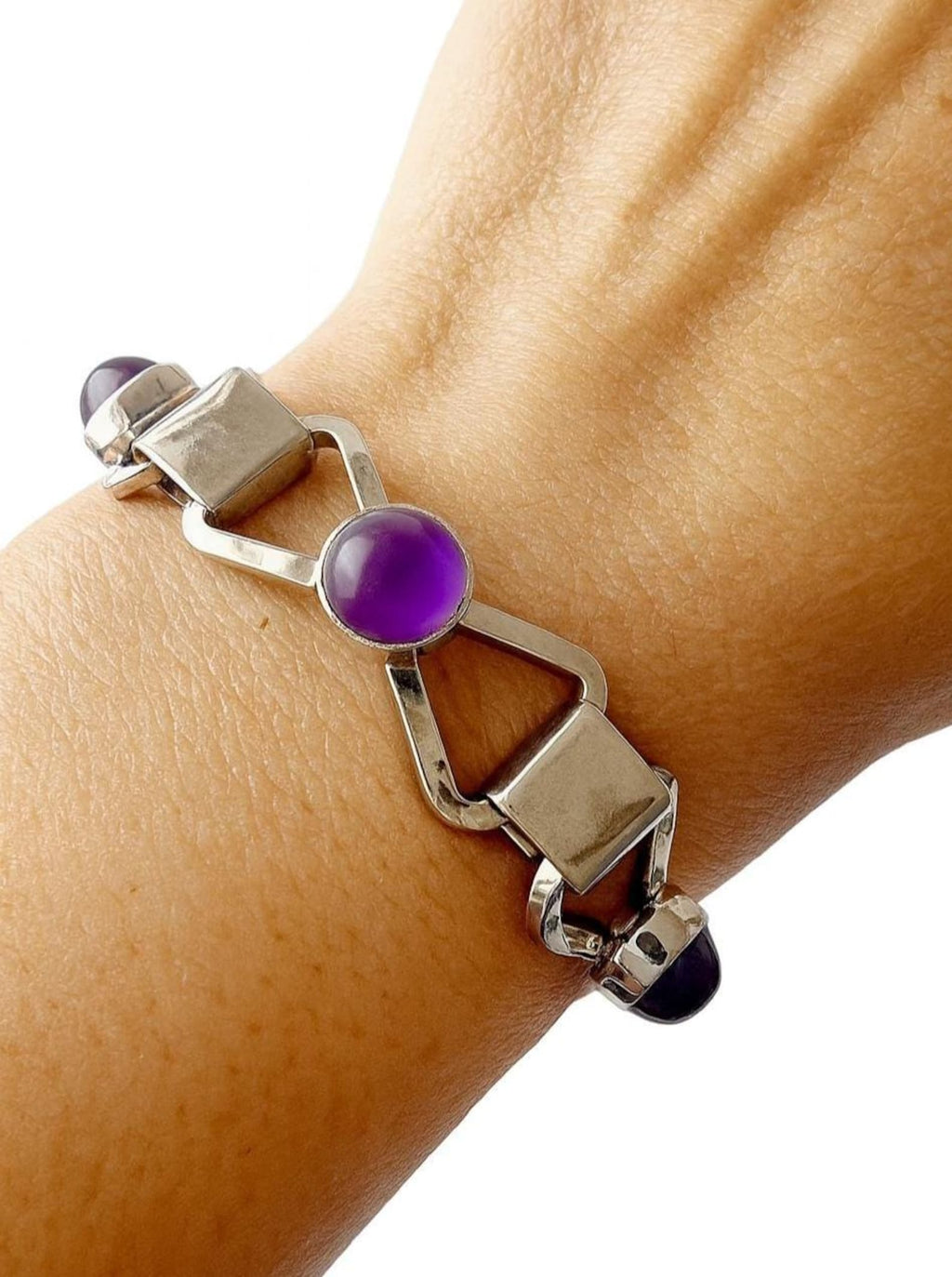 Vintage Modernist Silver & Amethyst Bracelet by Katja Lührs (KLS), Lübeck