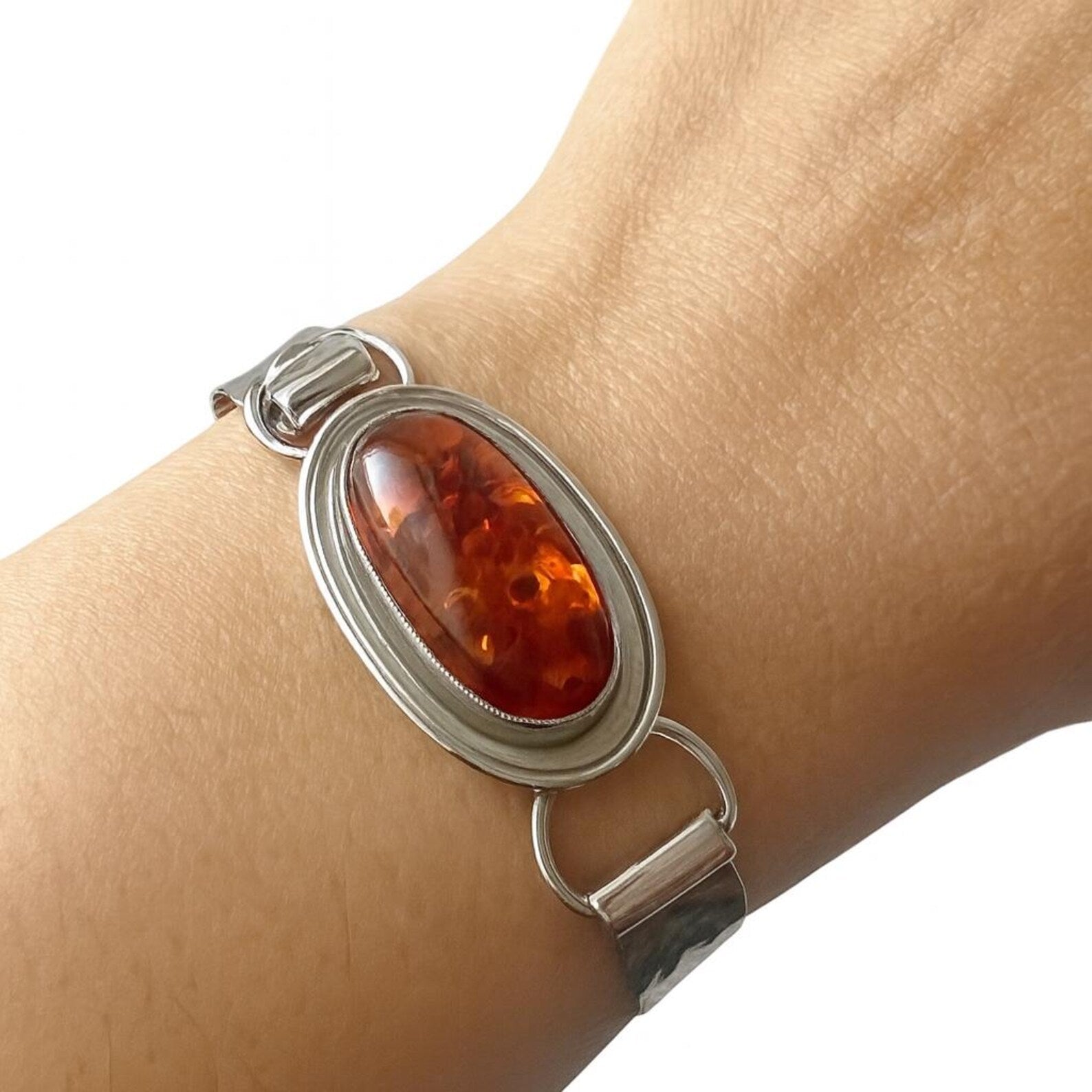 Vintage Katja Lührs Lübeck (KLS) Silver Bracelet with Baltic Amber