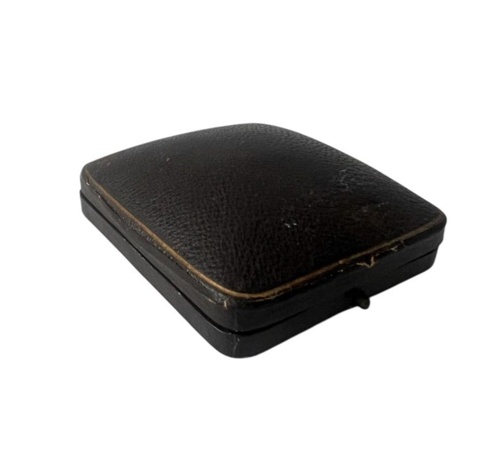 Antique Edwardian Leather Jewelry Box Blue Velvet Case