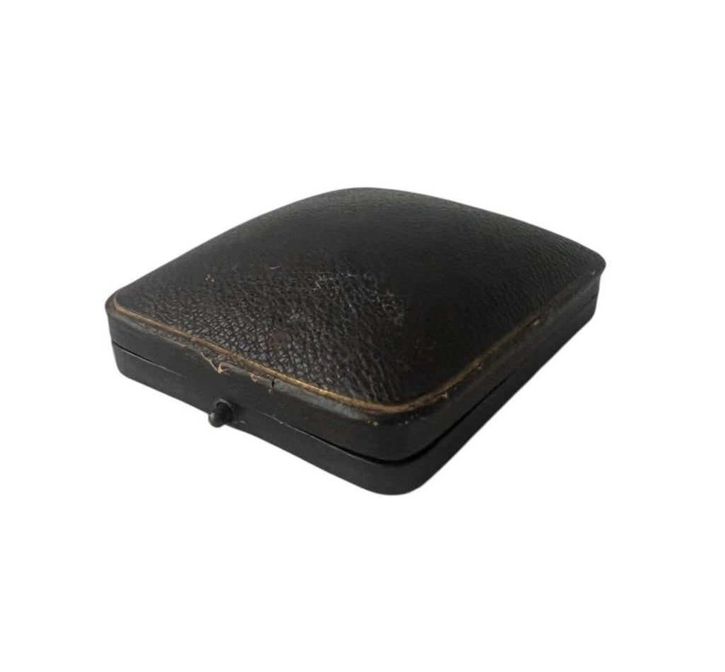 Antique Edwardian Leather Jewelry Box Blue Velvet Case