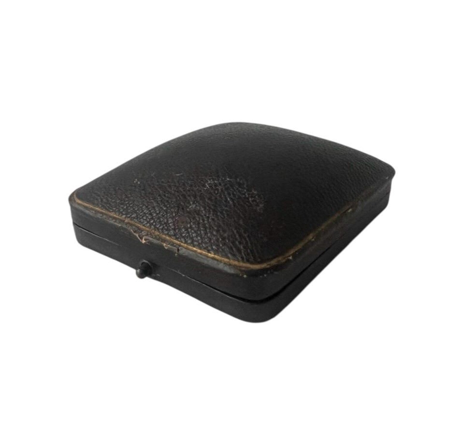 Antique Edwardian Leather Jewelry Box Blue Velvet Case