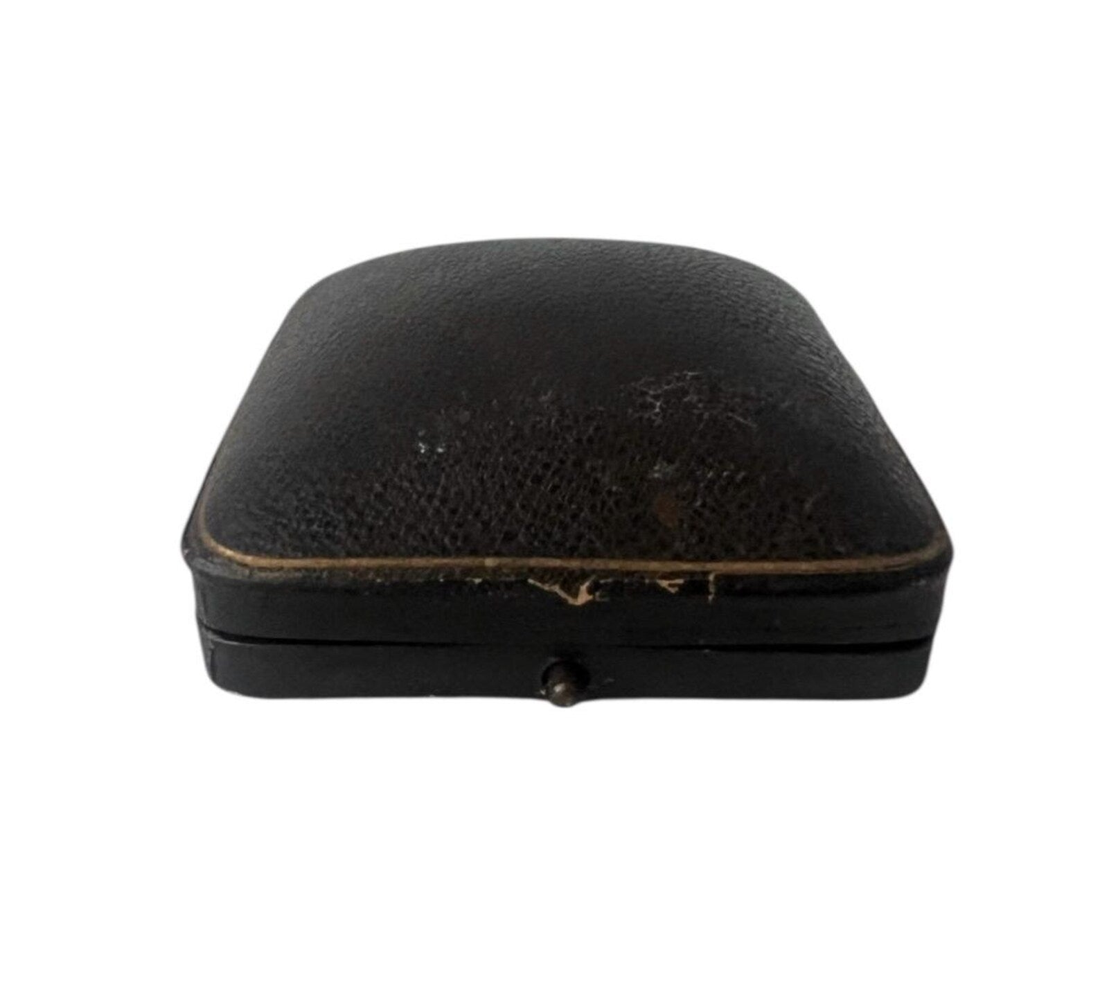 Antique Edwardian Leather Jewelry Box Blue Velvet Case