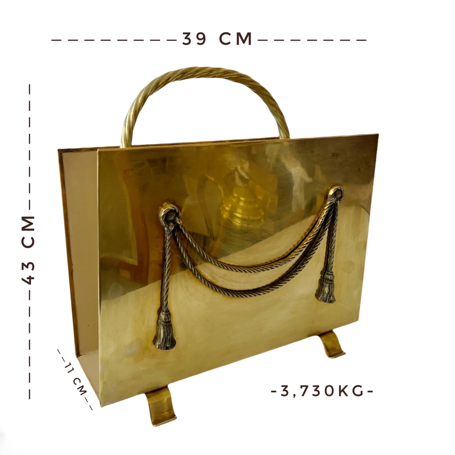 Vintage Peerage Brass Magazine Holder, Art Deco Neoclassical Design, English 1940s