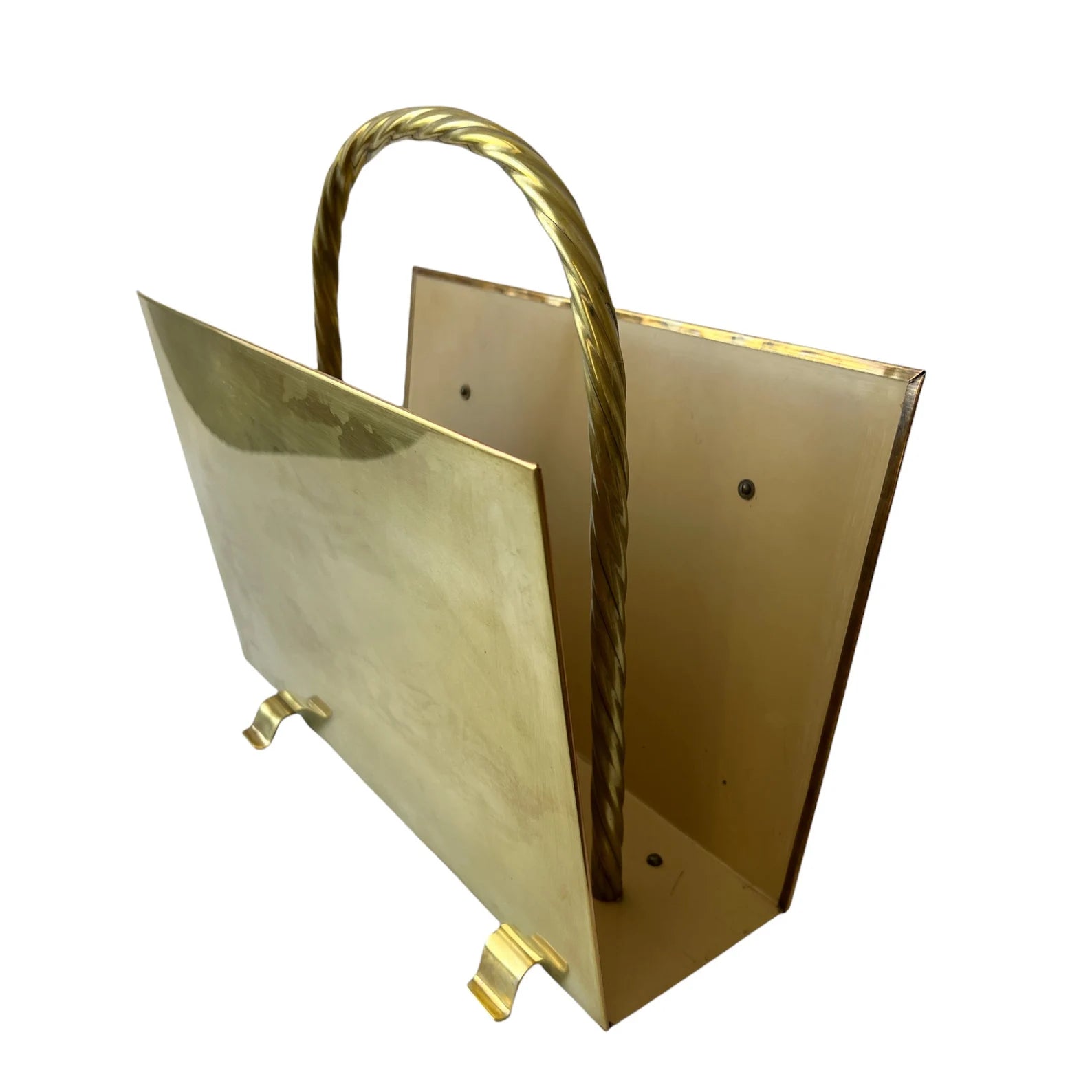 Vintage Peerage Brass Magazine Holder, Art Deco Neoclassical Design, English 1940s