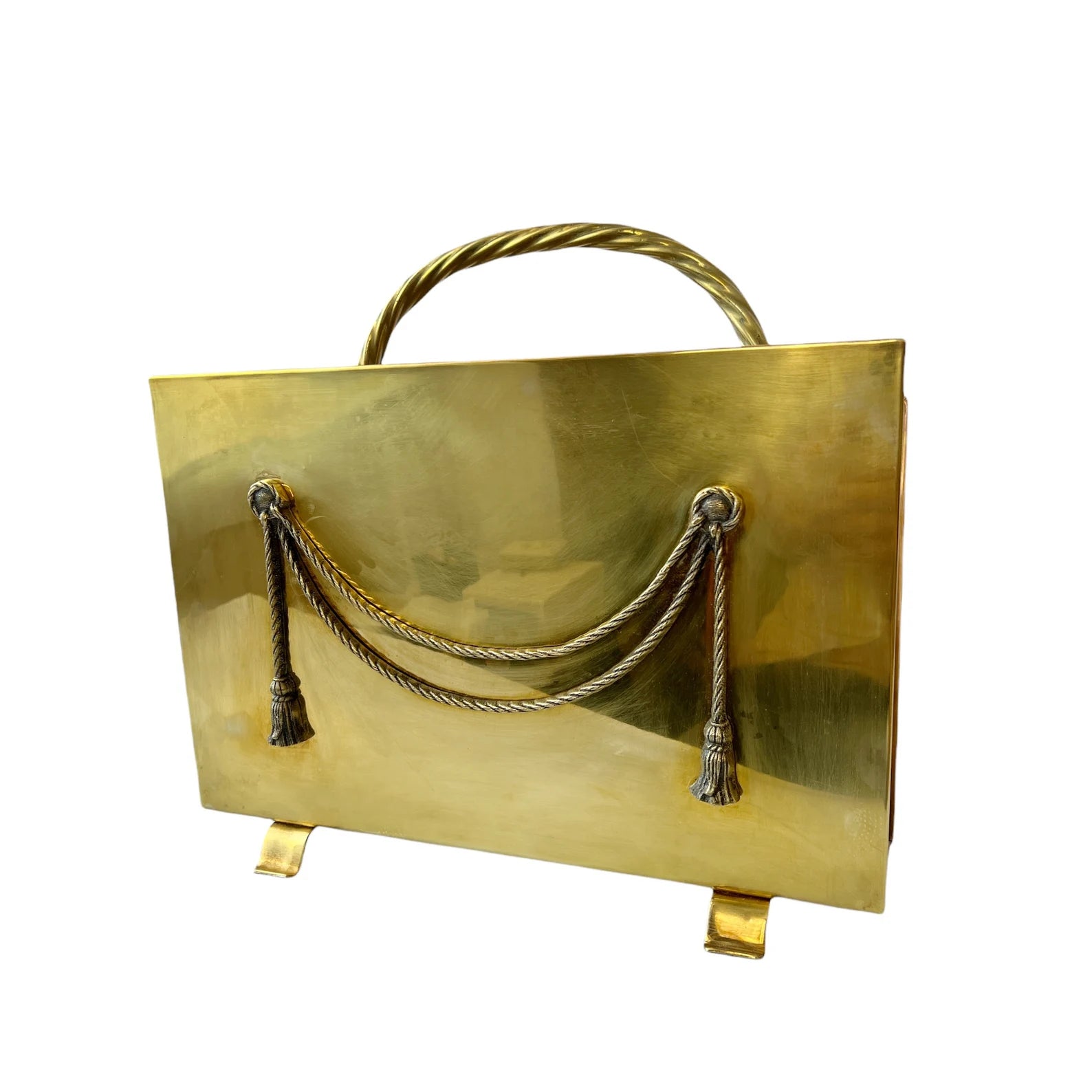 Vintage Peerage Brass Magazine Holder, Art Deco Neoclassical Design, English 1940s