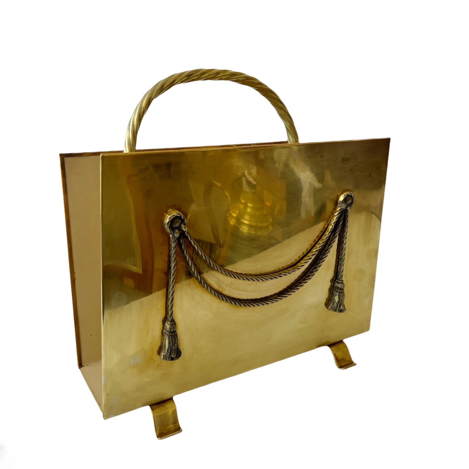 Vintage Peerage Brass Magazine Holder, Art Deco Neoclassical Design, English 1940s