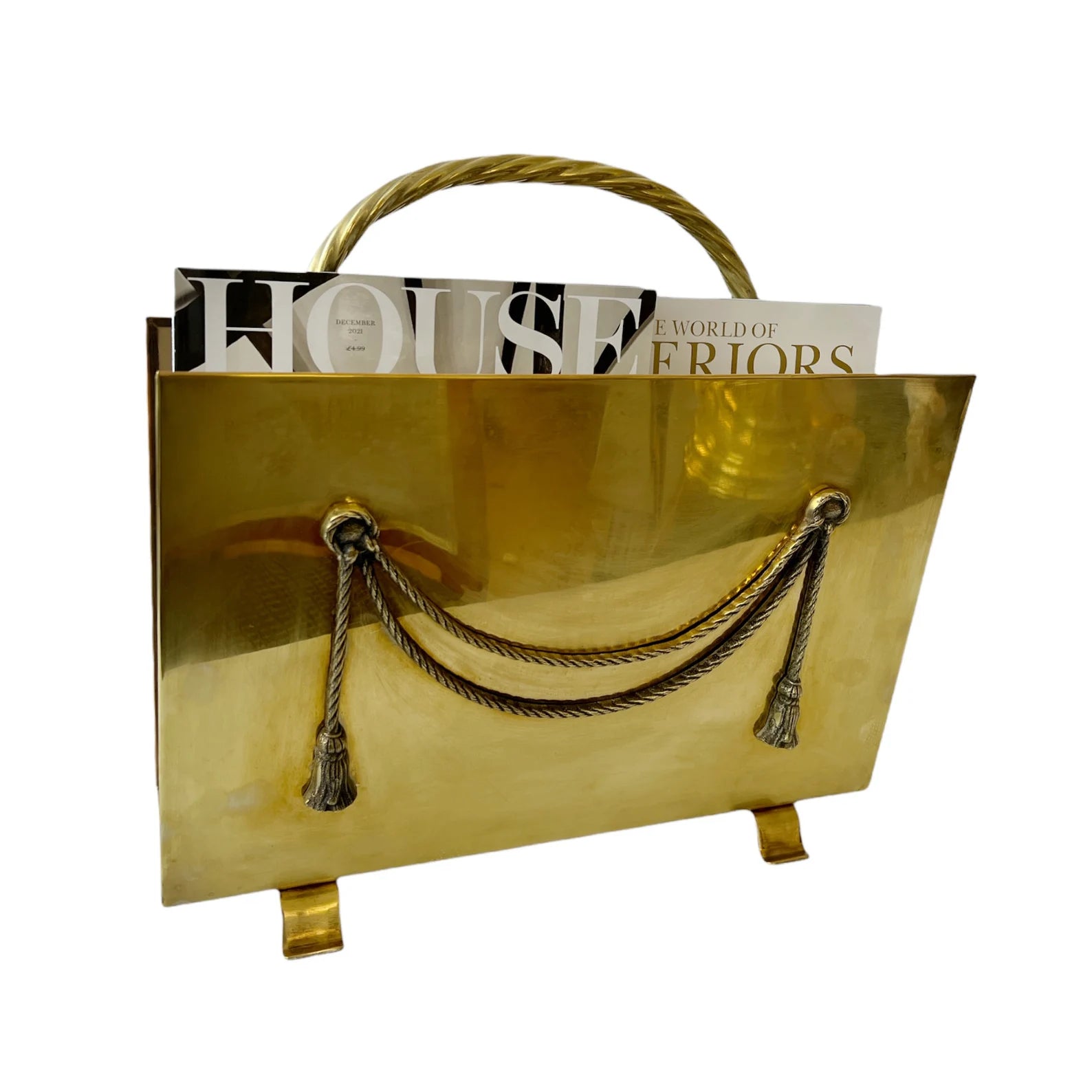 Vintage Peerage Brass Magazine Holder, Art Deco Neoclassical Design, English 1940s