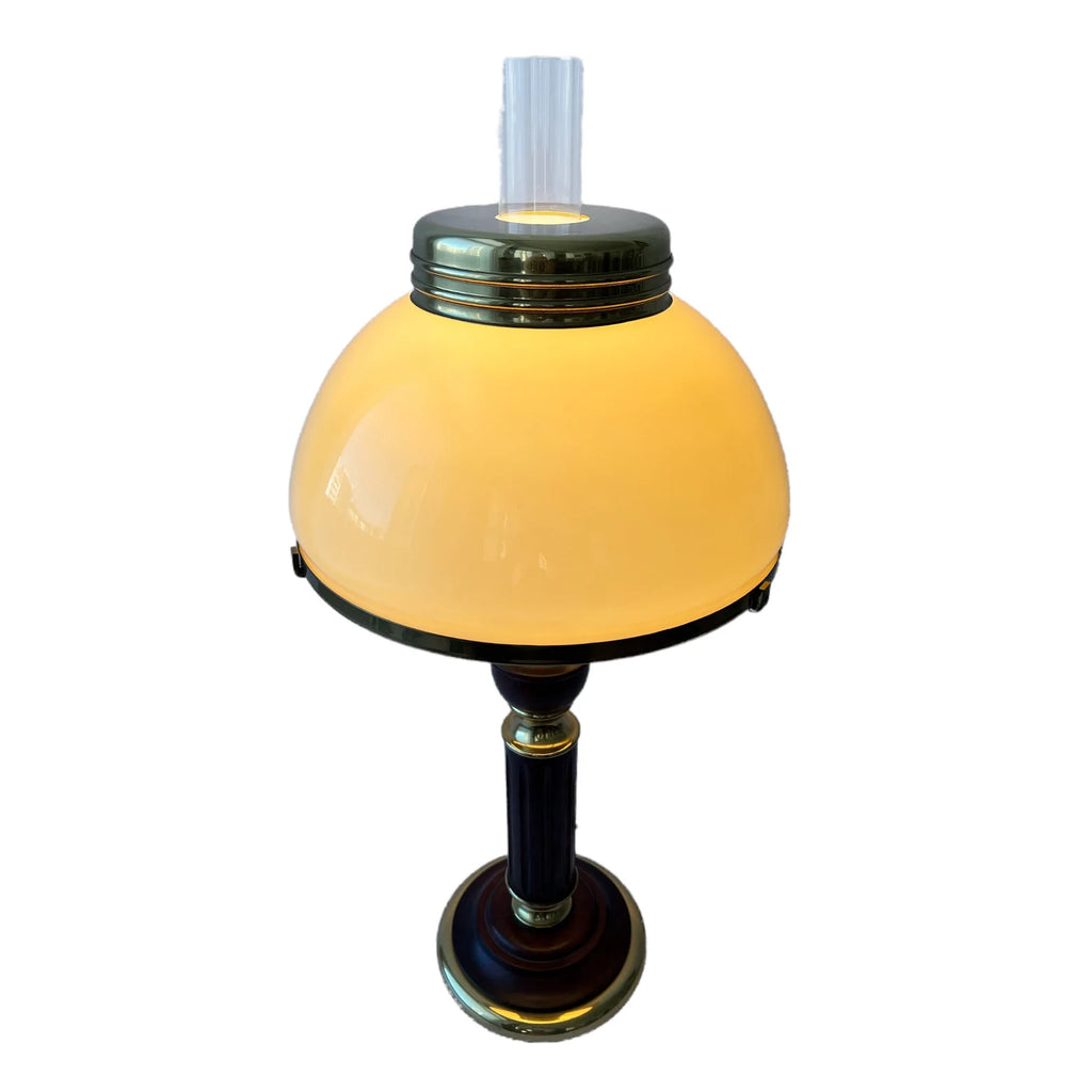 Vintage Kosmos Brenner Brass & Wood Table Lamp - German Oil-Style Desk Lamp