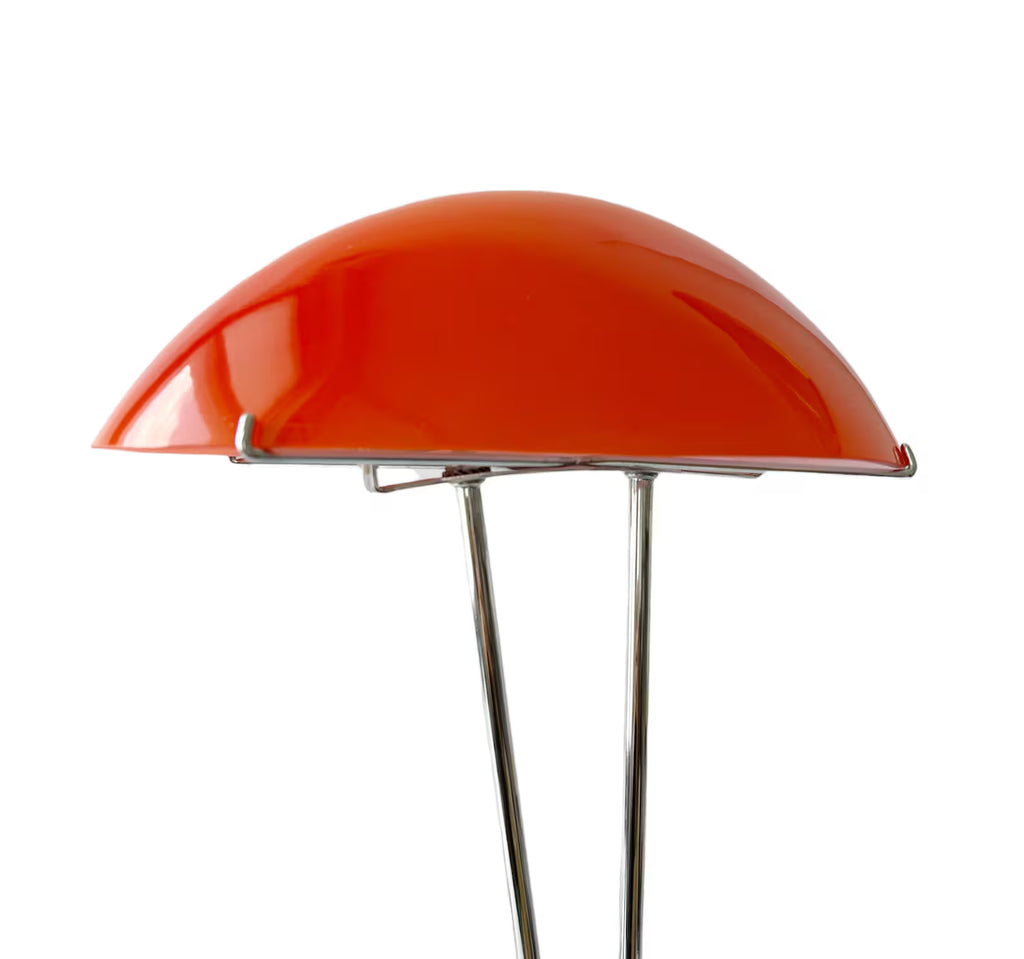 Vintage Pair of IKEA Kupol Lamps: Orange Mushroom Glass, Chrome Base.