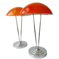 Vintage Pair of IKEA Kupol Lamps: Orange Mushroom Glass, Chrome Base.