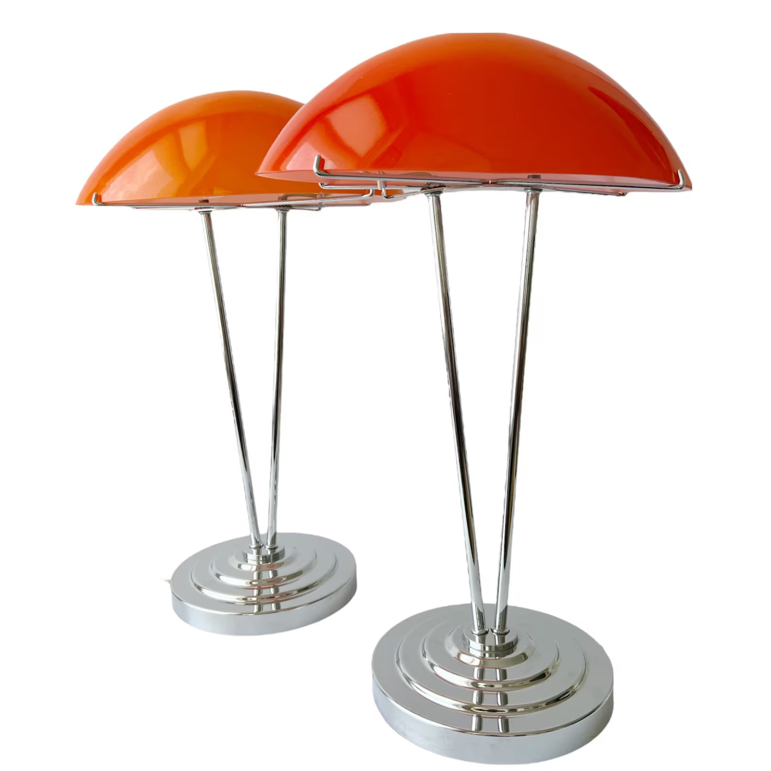 Vintage Pair of IKEA Kupol Lamps: Orange Mushroom Glass, Chrome Base.