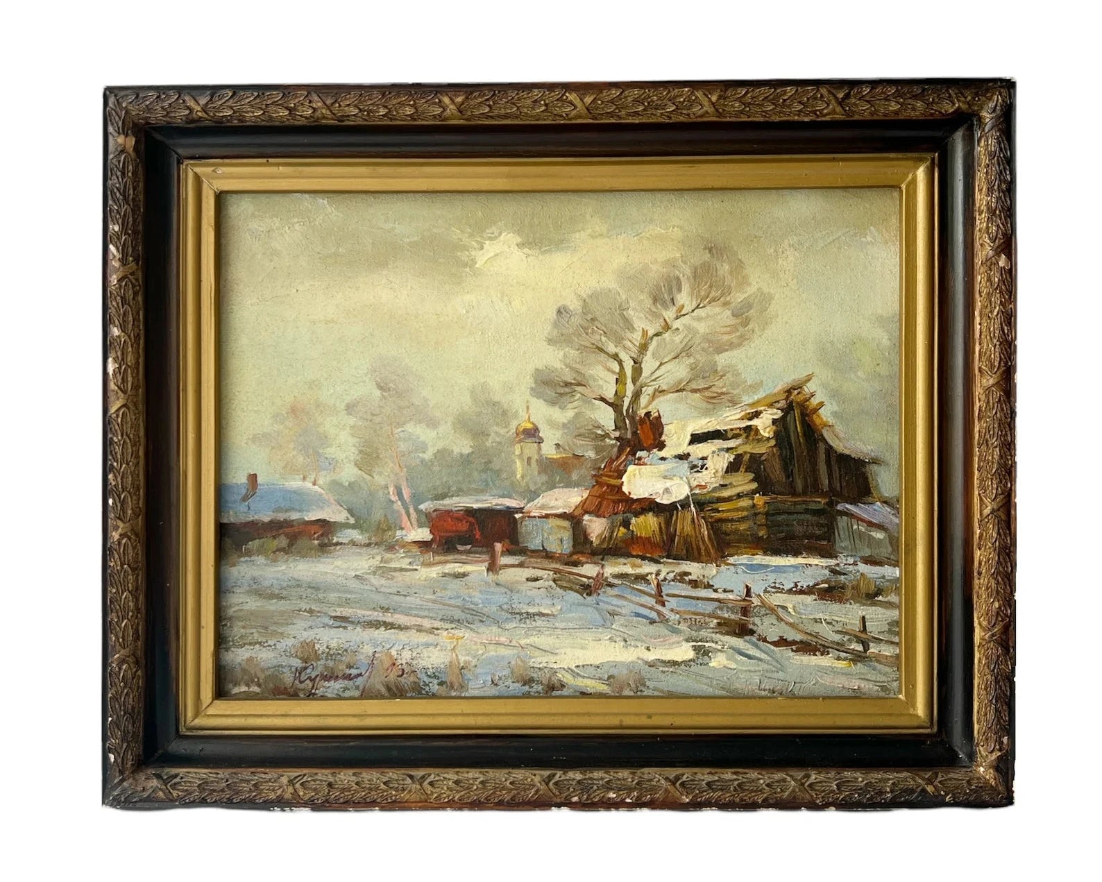 Oil Painting: Latvian Winter Landscape, Framed, Signed: Yuriya Kurako