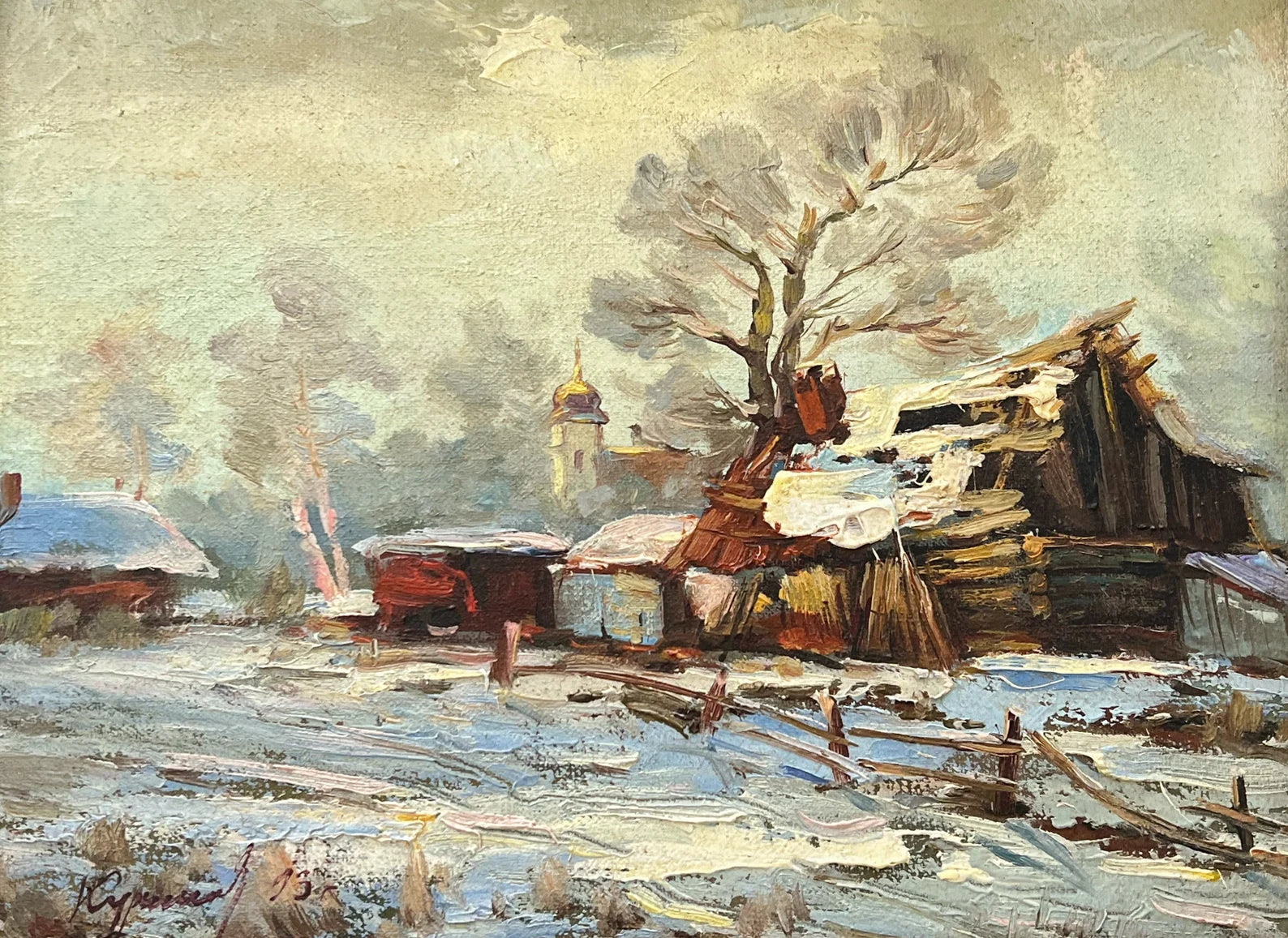 Oil Painting: Latvian Winter Landscape, Framed, Signed: Yuriya Kurako