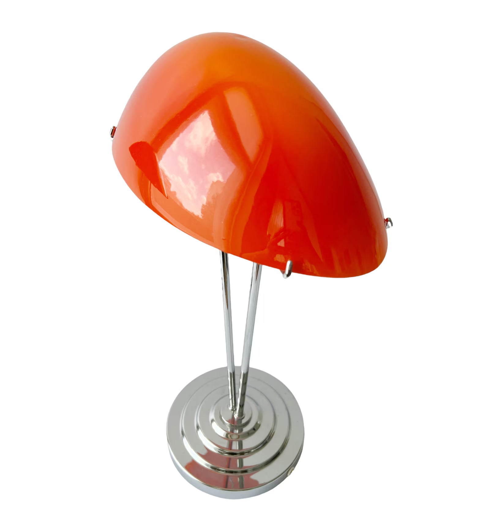 Vintage Pair of IKEA Kupol Lamps: Orange Mushroom Glass, Chrome Base.