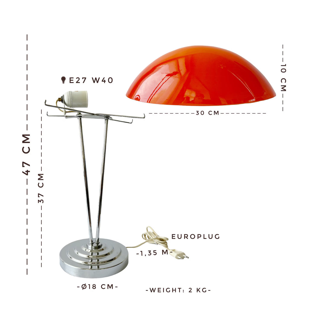 Vintage Pair of IKEA Kupol Lamps: Orange Mushroom Glass, Chrome Base.