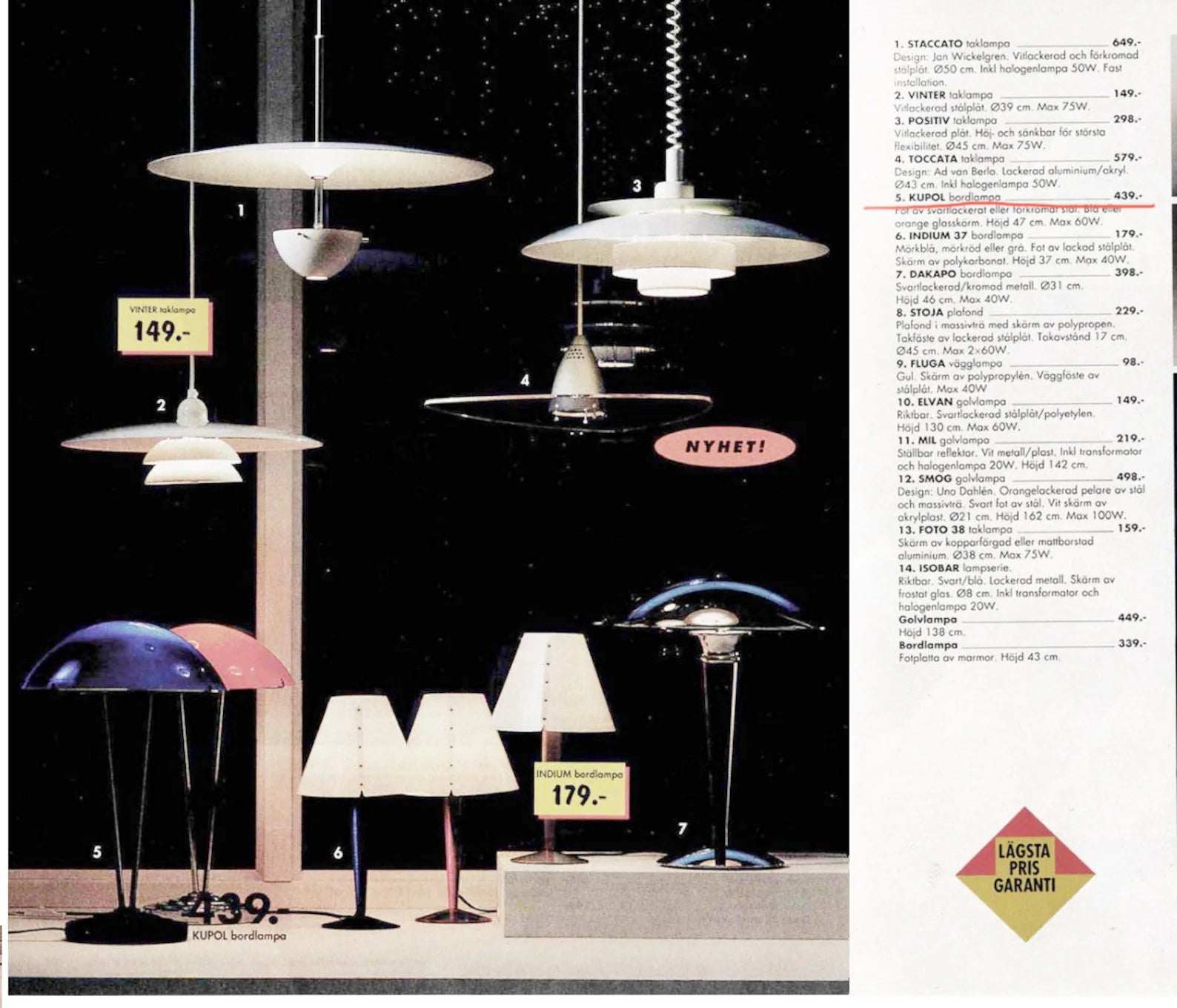 Vintage Pair of IKEA Kupol Lamps: Orange Mushroom Glass, Chrome Base.
