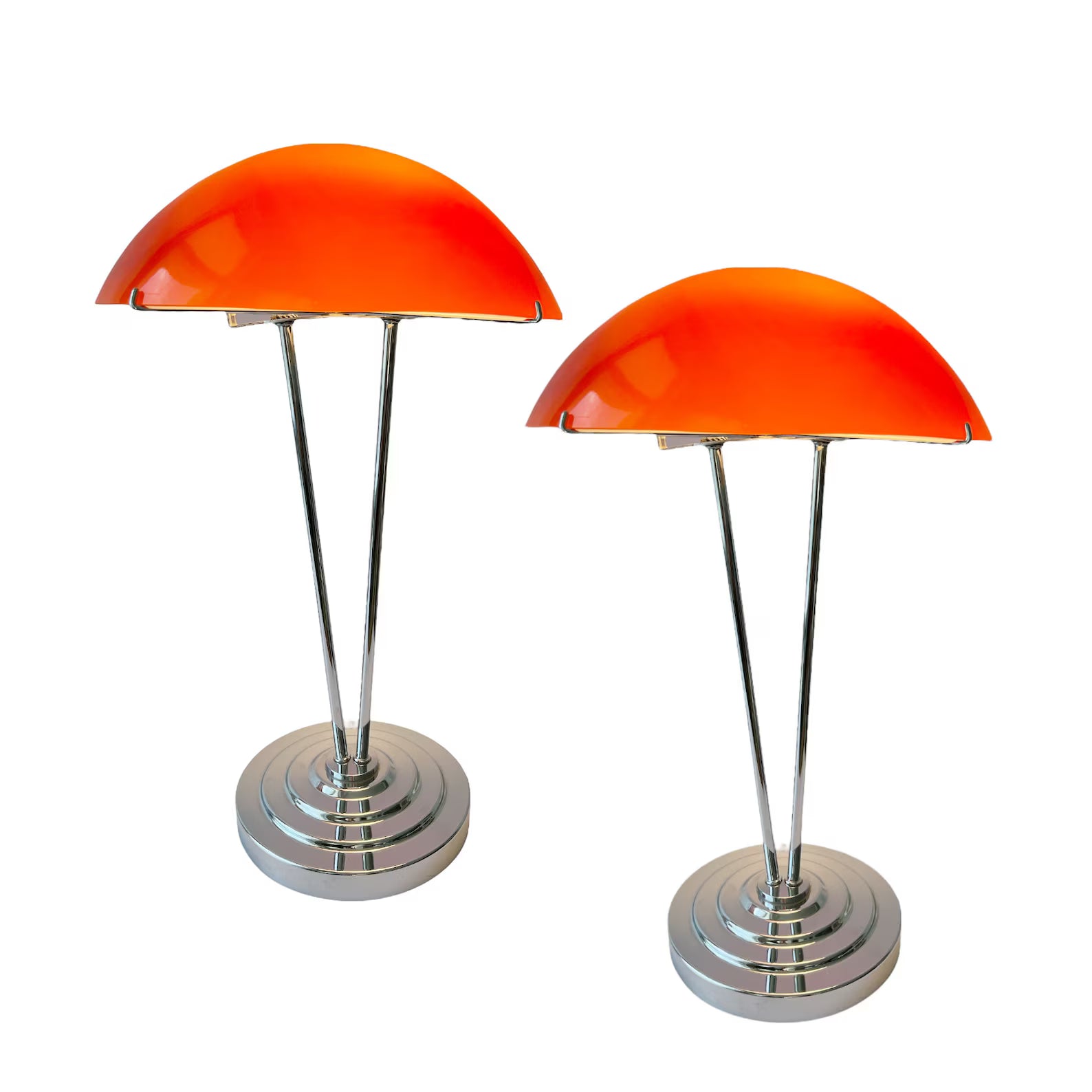 Vintage Pair of IKEA Kupol Lamps: Orange Mushroom Glass, Chrome Base.