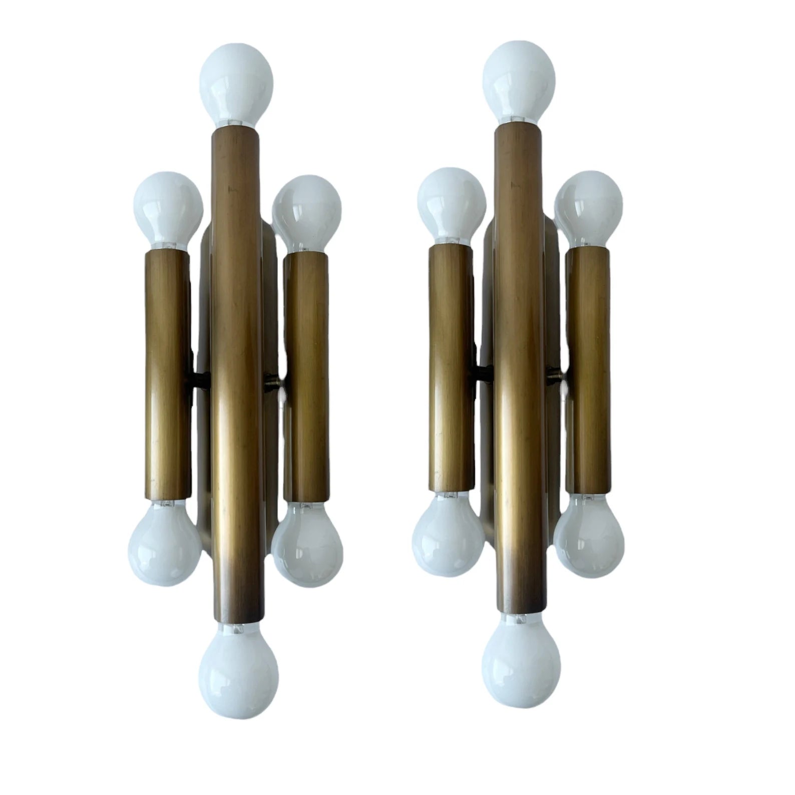Motoko Ishii Style Mid-Century Modern Bronze Wall Sconces, Set of 2.