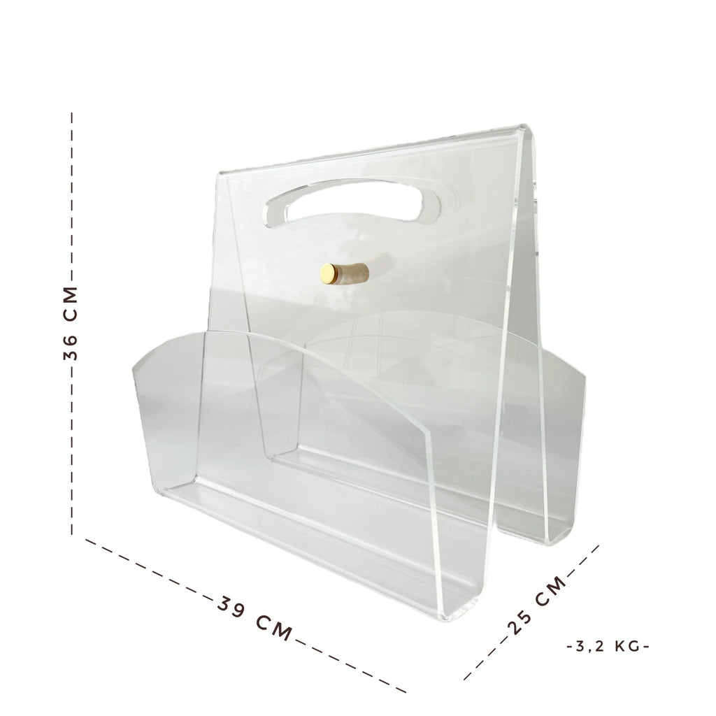 Vintage Plexiglass Magazine Rack with Brass Accent, 1980s-1990s, West Germany.