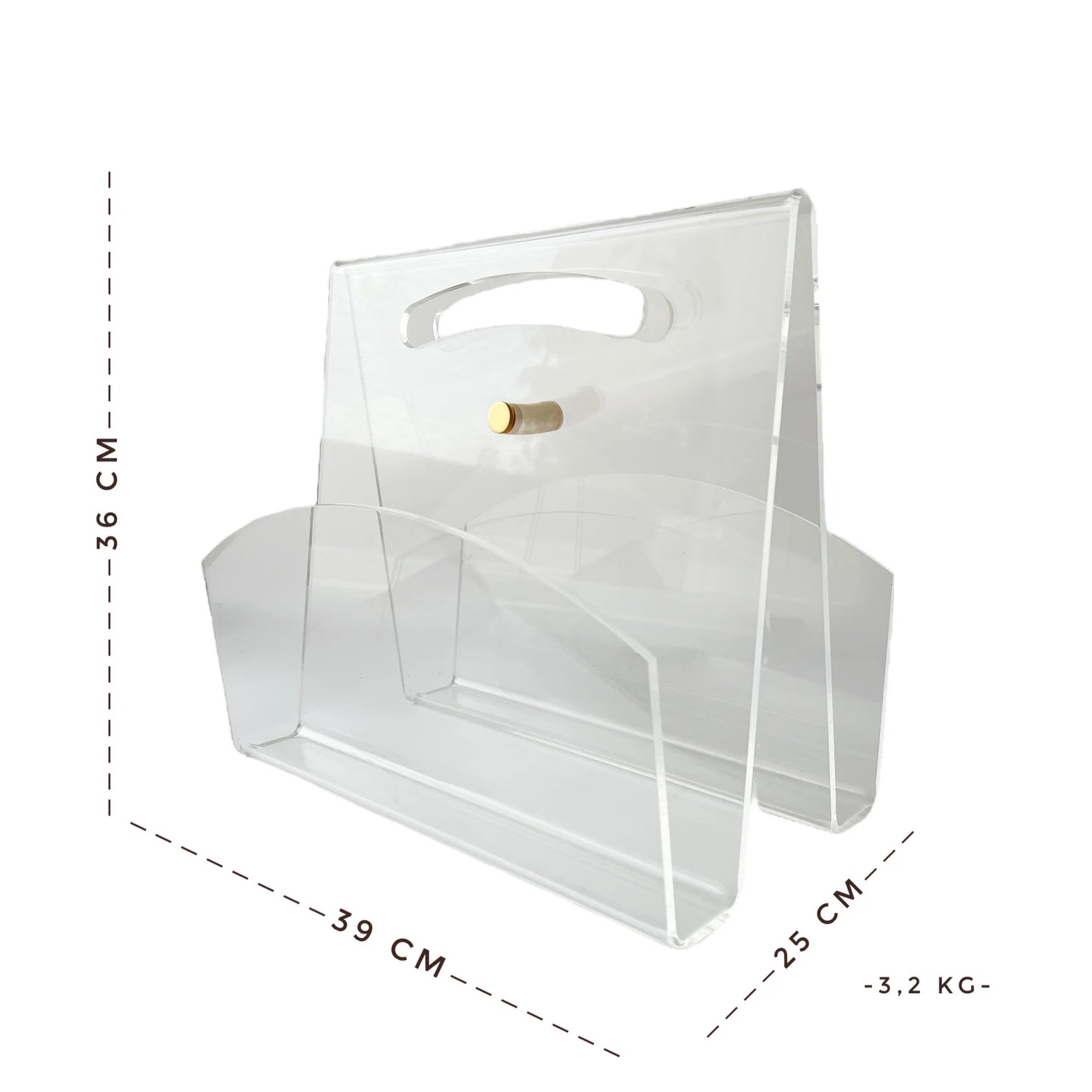 Vintage Plexiglass Magazine Rack with Brass Accent, 1980s-1990s, West Germany.