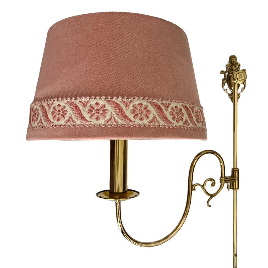 Vintage Brass Adjustable Wall Lamp with Pink Velvet Shade – Mid-Century Hollywood Regency Light