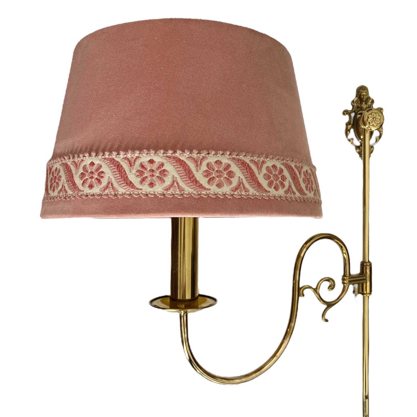 Vintage Brass Adjustable Wall Lamp with Pink Velvet Shade – Mid-Century Hollywood Regency Light