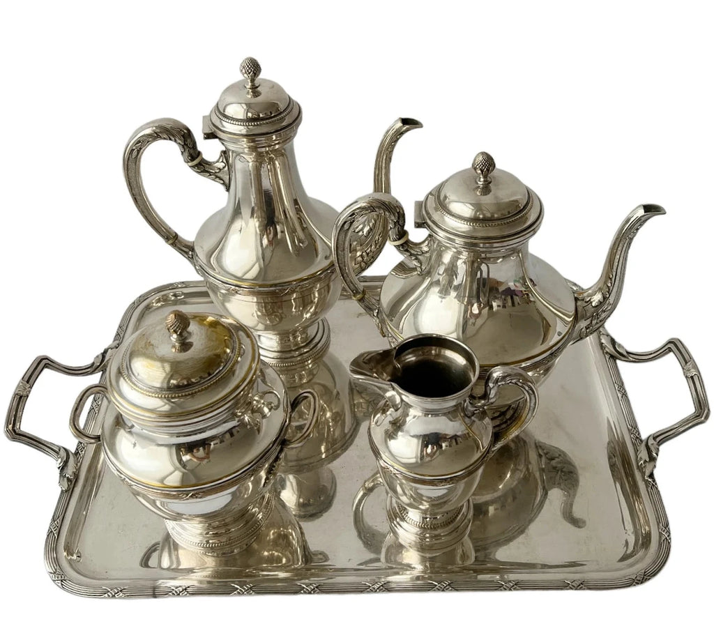 Antique Silver-Plated 5-Piece Tea & Coffee Set, French Regency Style (Circa 1910–1920s)