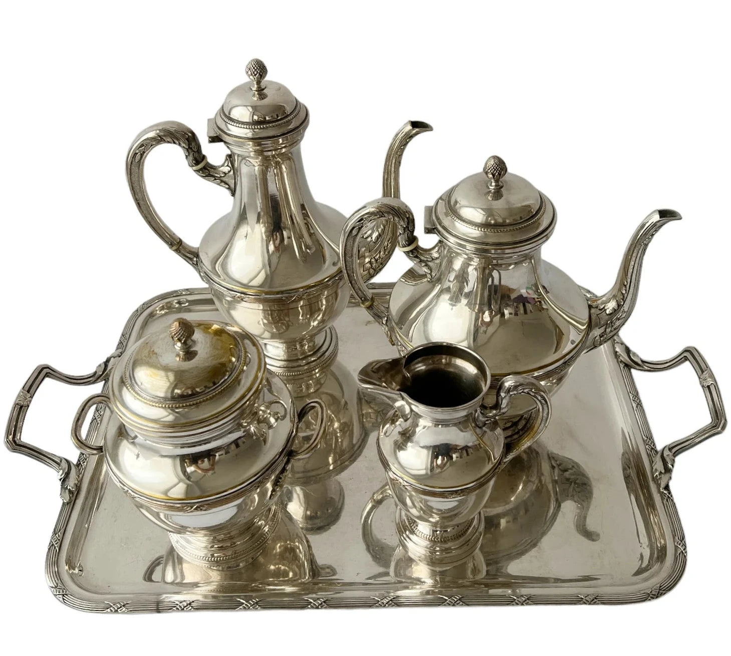 Antique Silver-Plated 5-Piece Tea & Coffee Set, French Regency Style (Circa 1910–1920s)