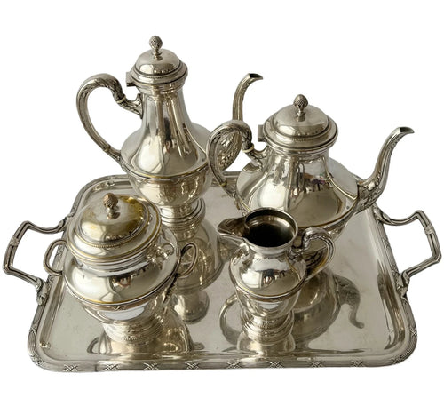 Antique Silver-Plated 5-Piece Tea & Coffee Set, French Regency Style (Circa 1910–1920s)