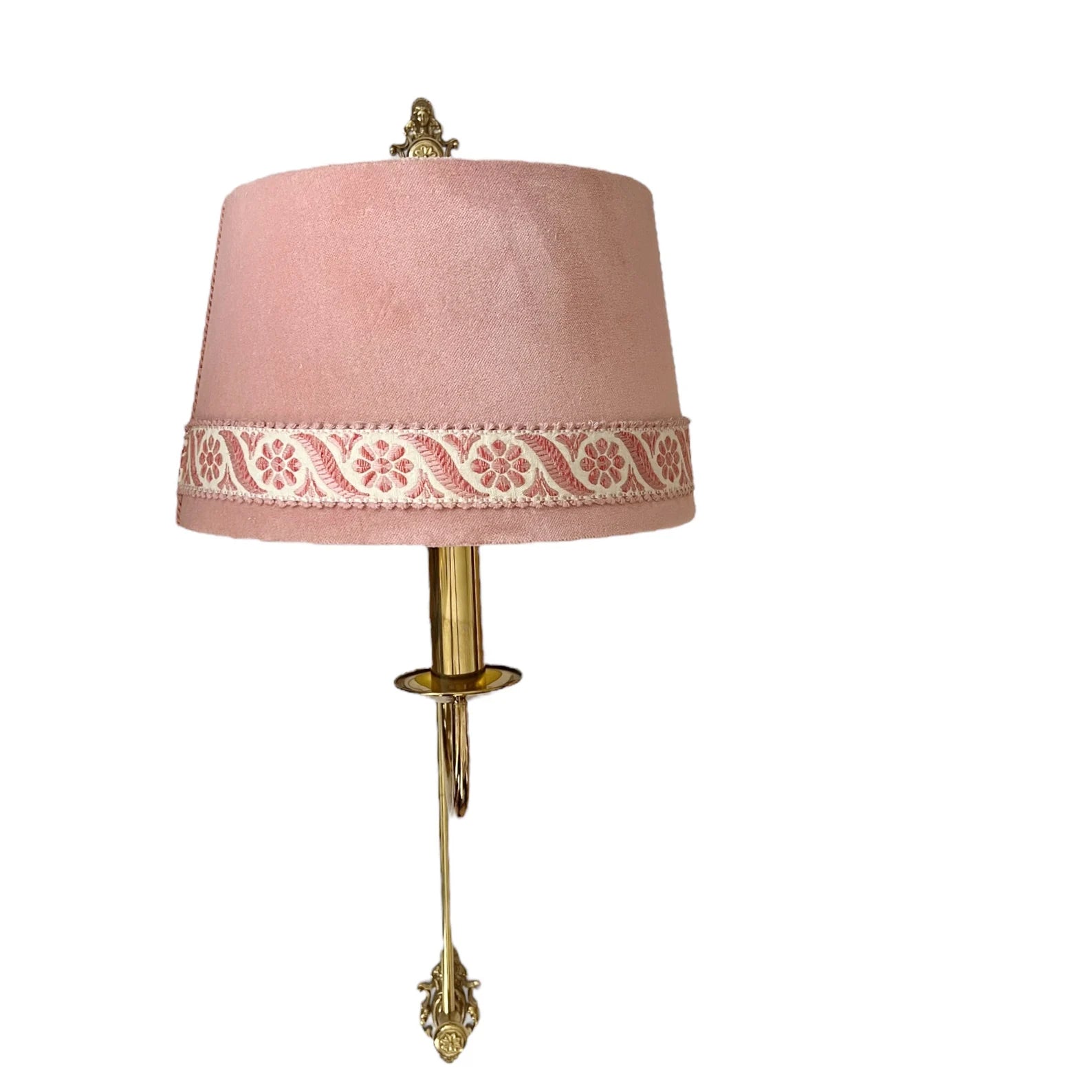 Vintage Brass Adjustable Wall Lamp with Pink Velvet Shade – Mid-Century Hollywood Regency Light